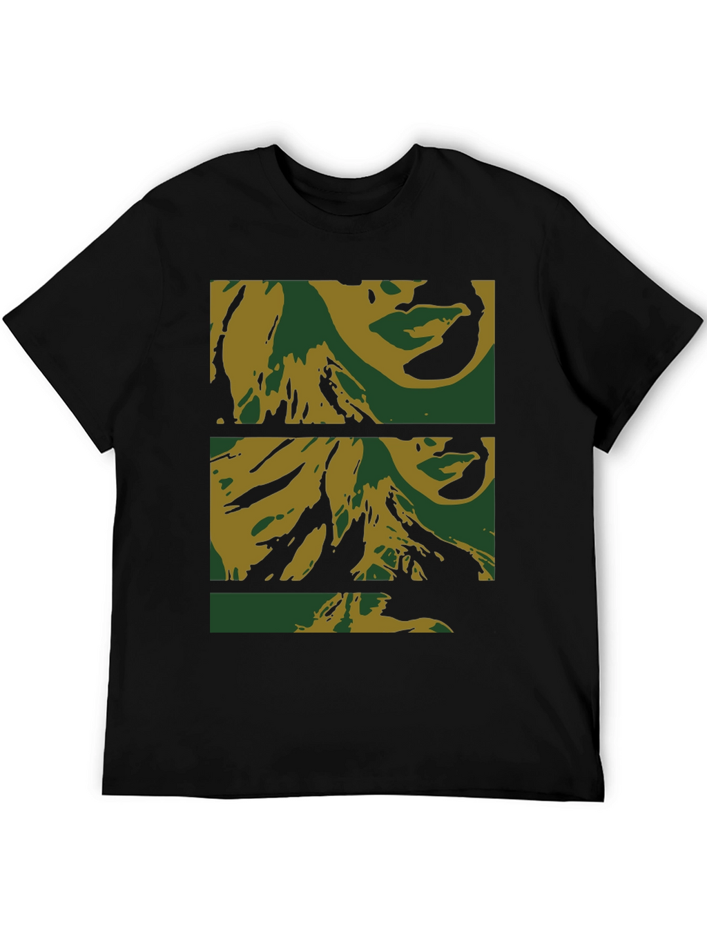 Abstract Face Print Black T-Shirt