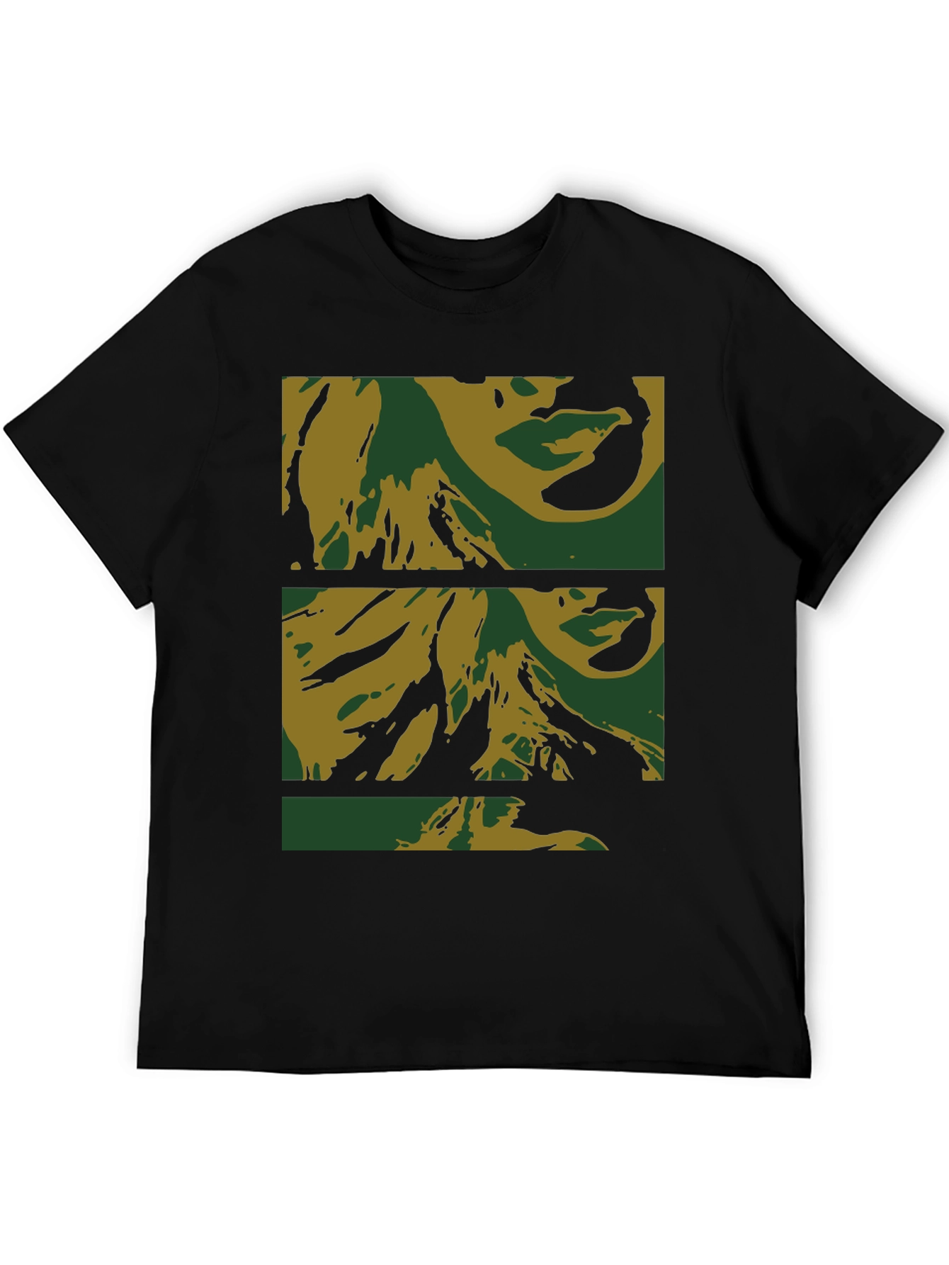 Abstract Face Print Black T-Shirt