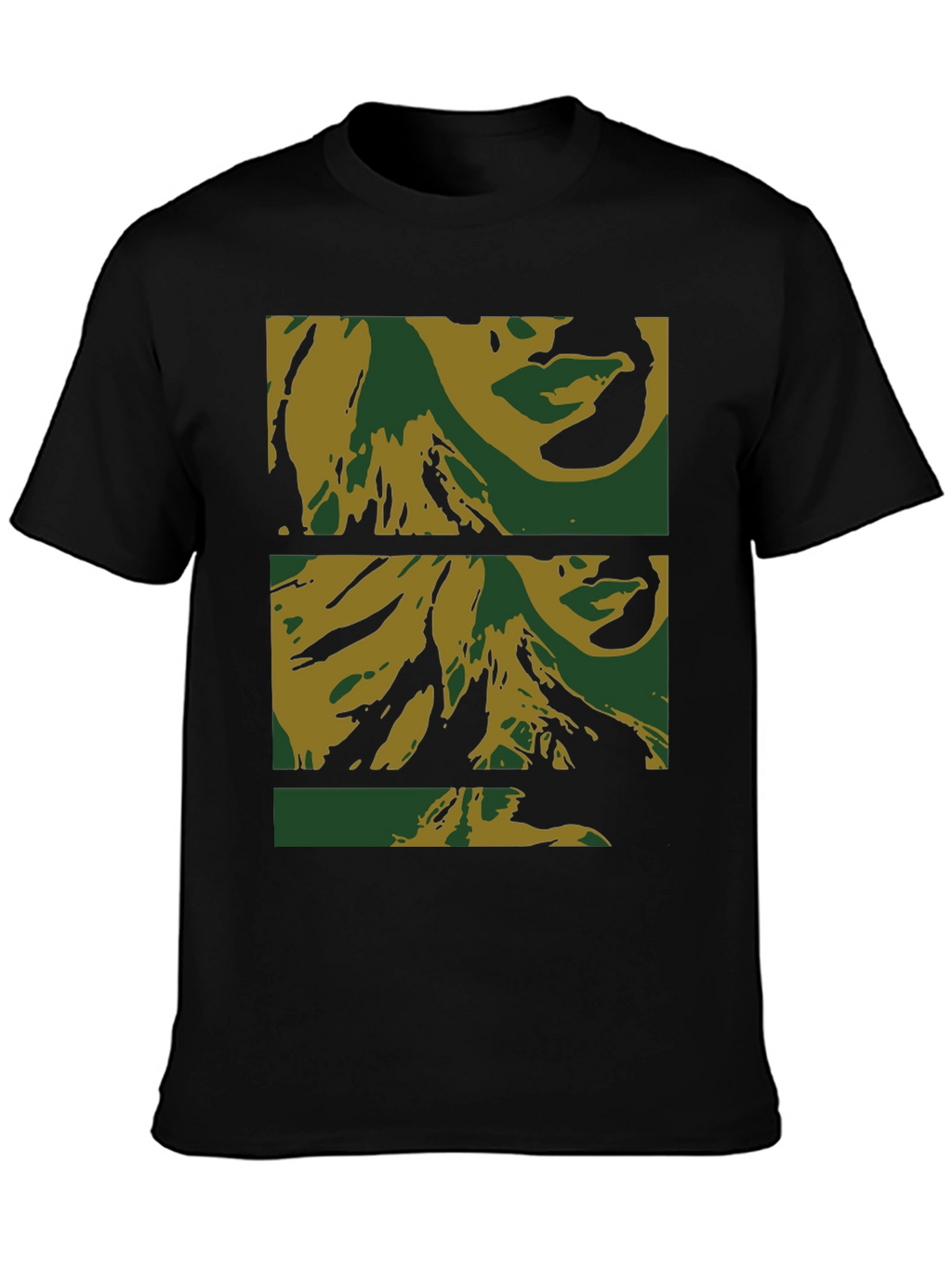 Abstract Face Print Black T-Shirt