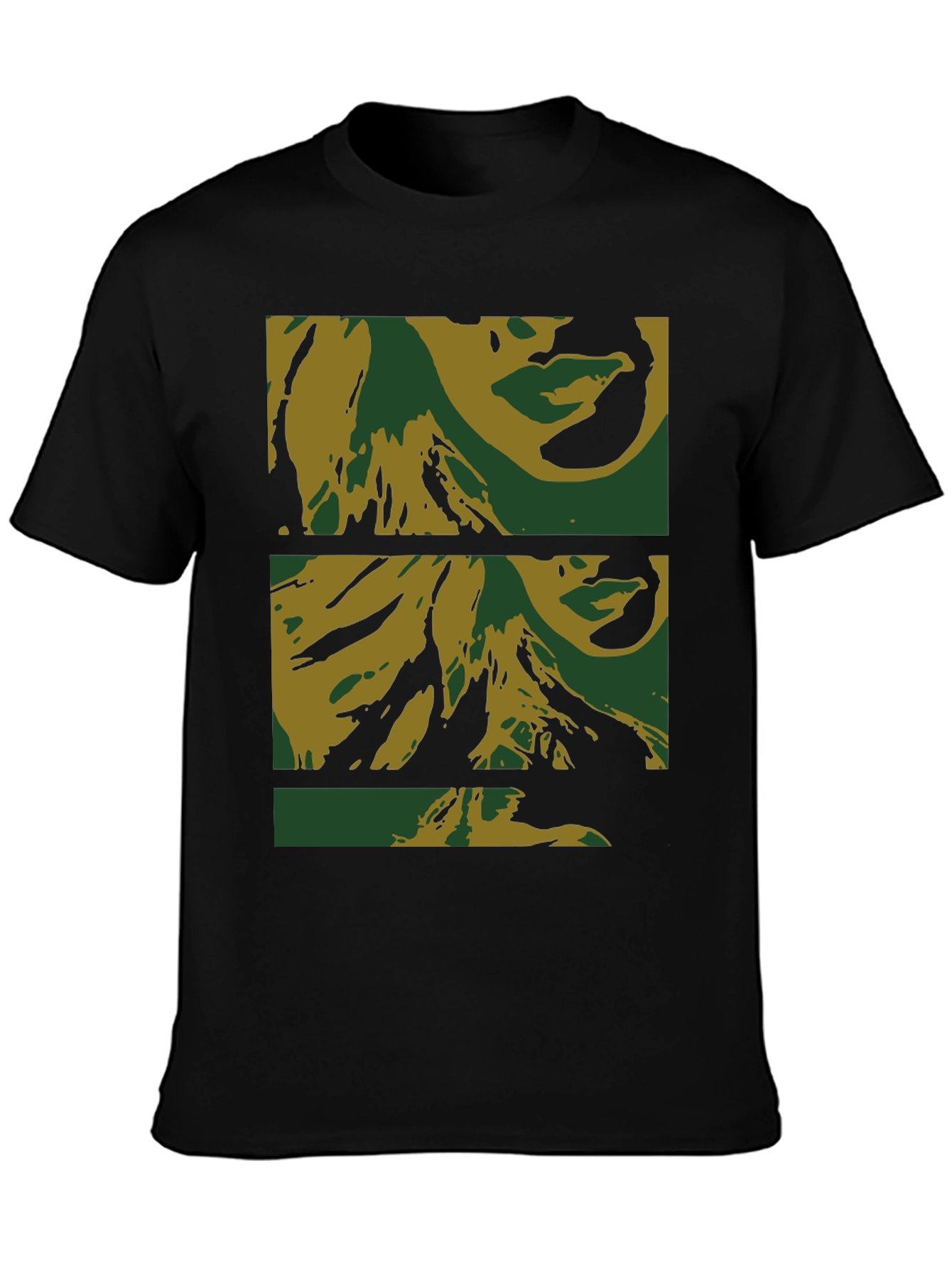 Abstract Face Print Black T-Shirt