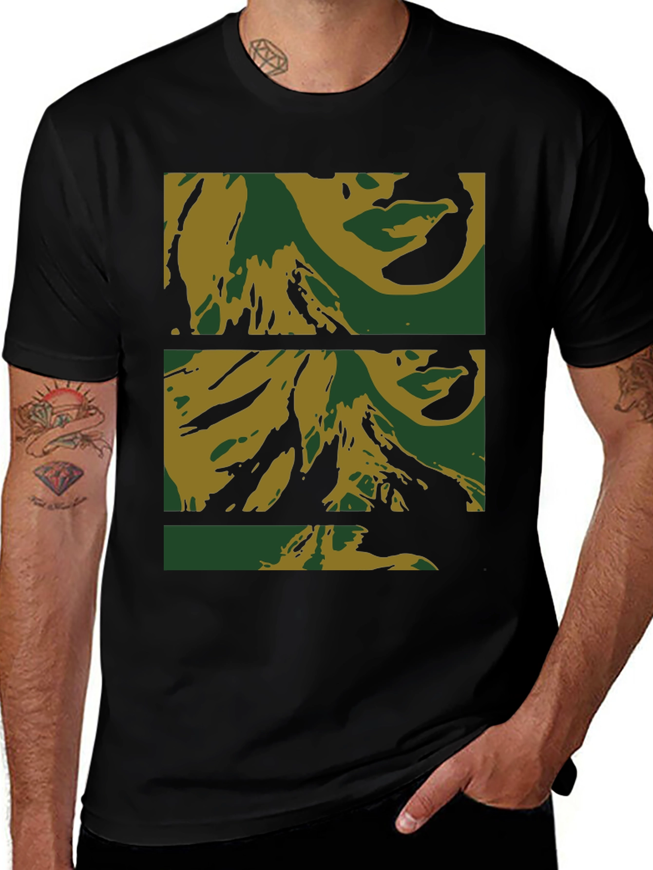Abstract Face Print Black T-Shirt