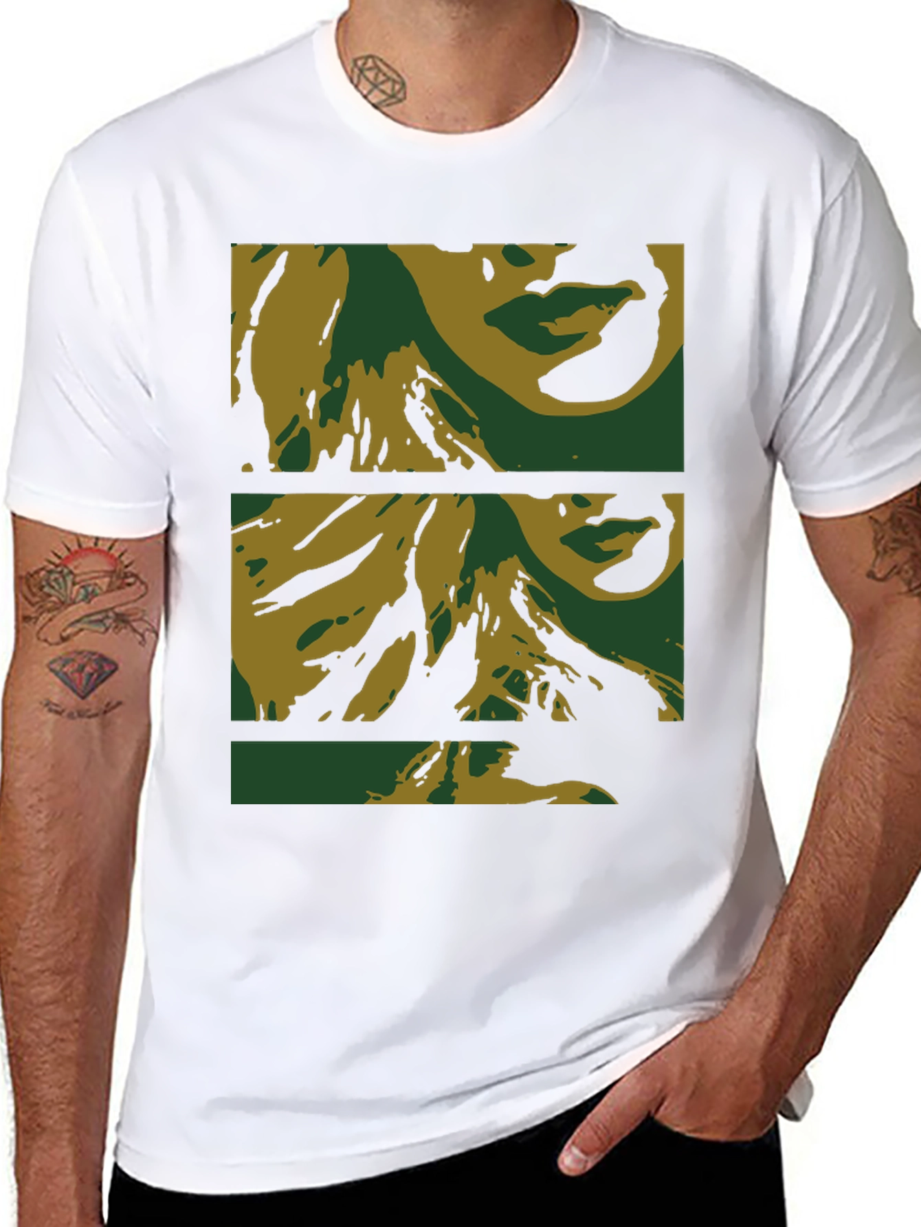 Abstract Face Print Black T-Shirt