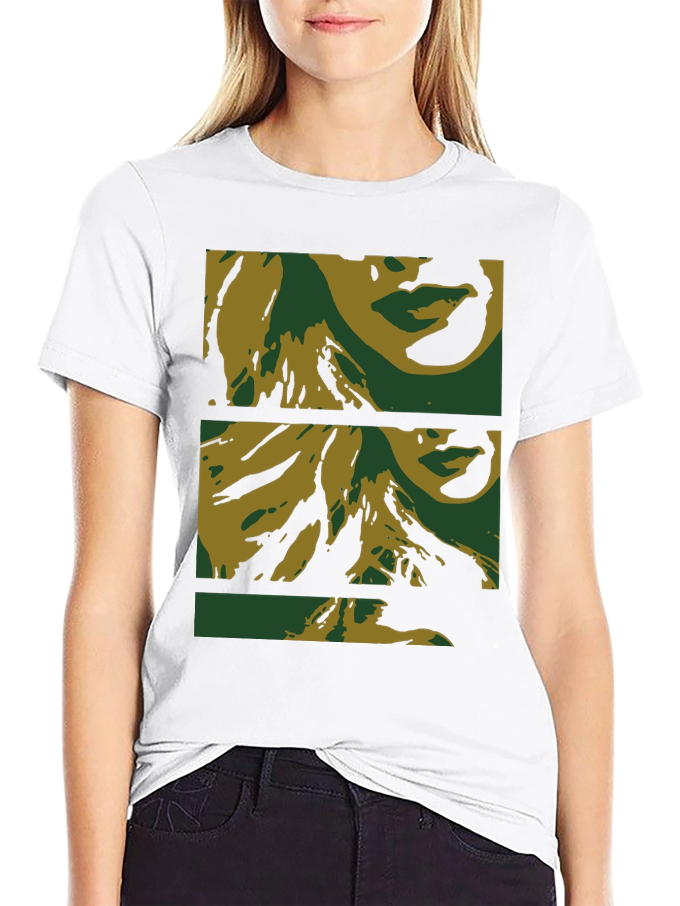 Abstract Face Print Black T-Shirt