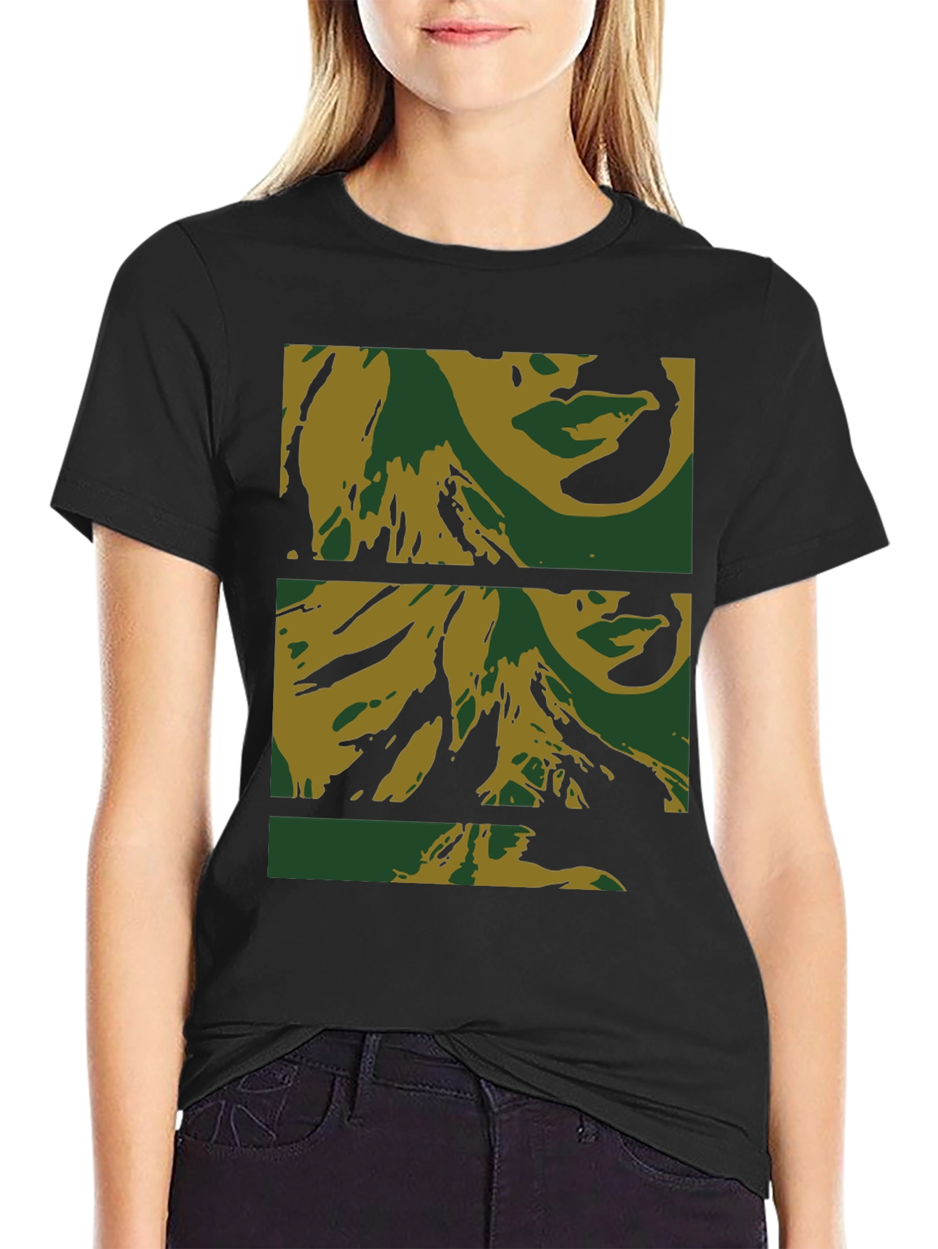 Abstract Face Print Black T-Shirt