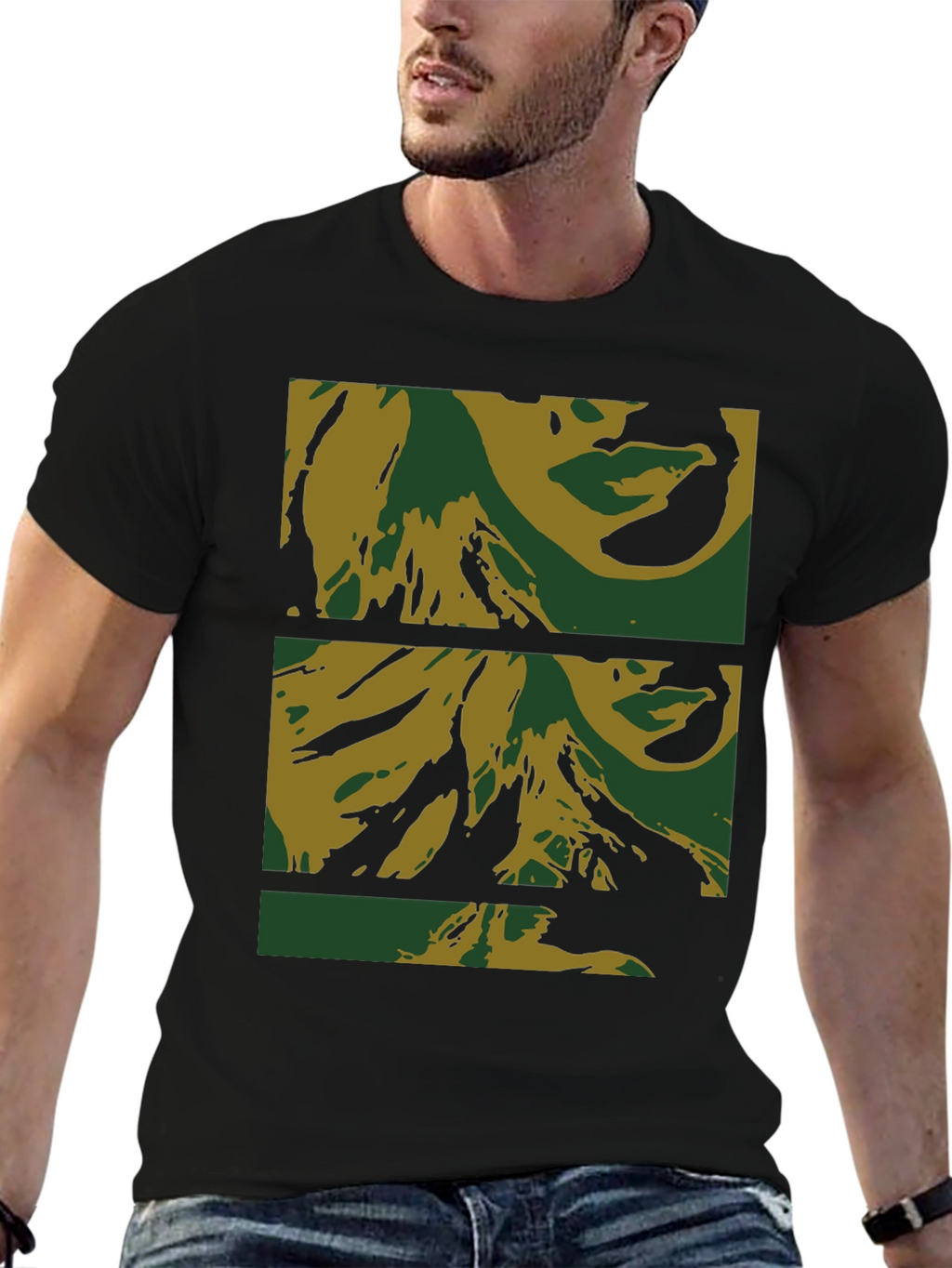 Abstract Face Print Black T-Shirt