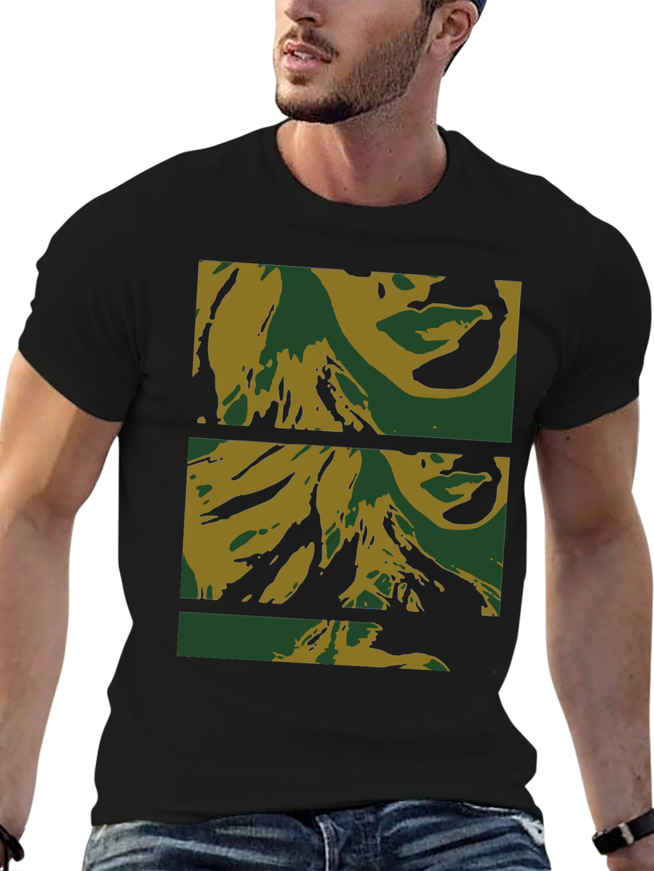 Abstract Face Print Black T-Shirt