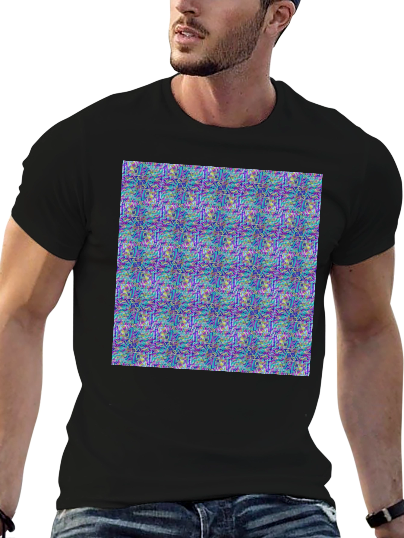 Abstract Pattern Print Black T-Shirt