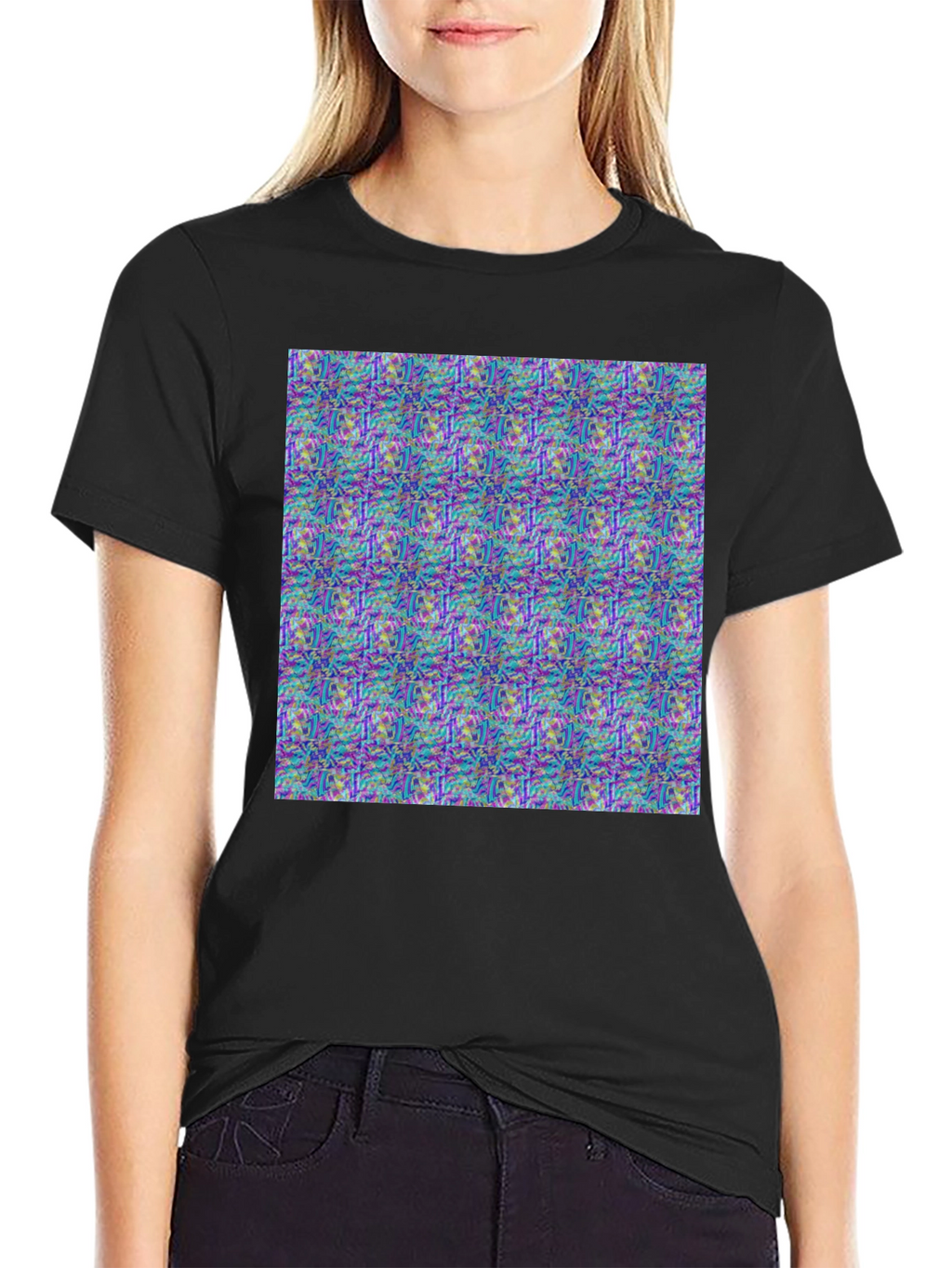 Abstract Pattern Print Black T-Shirt