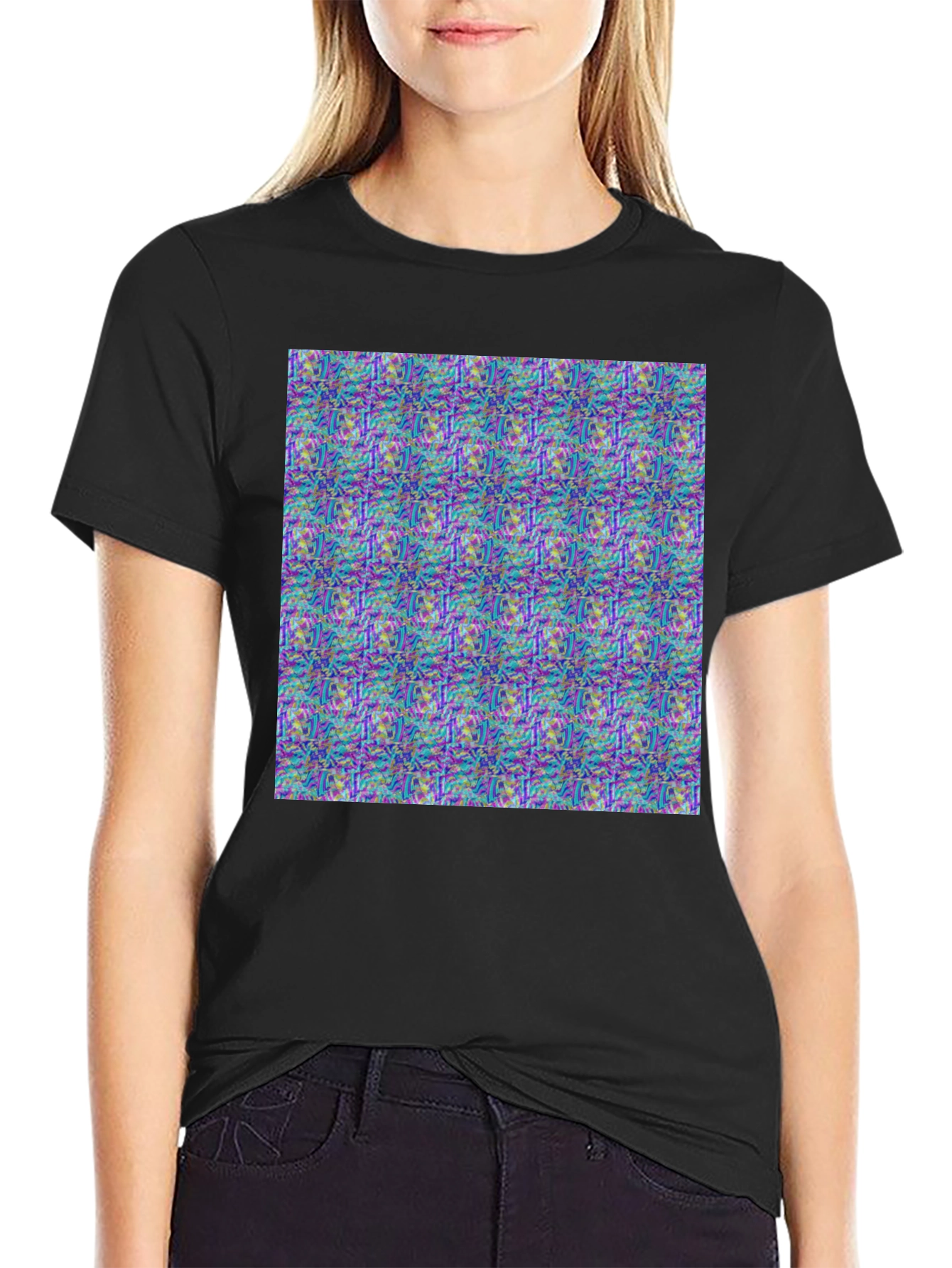 Abstract Pattern Print Black T-Shirt