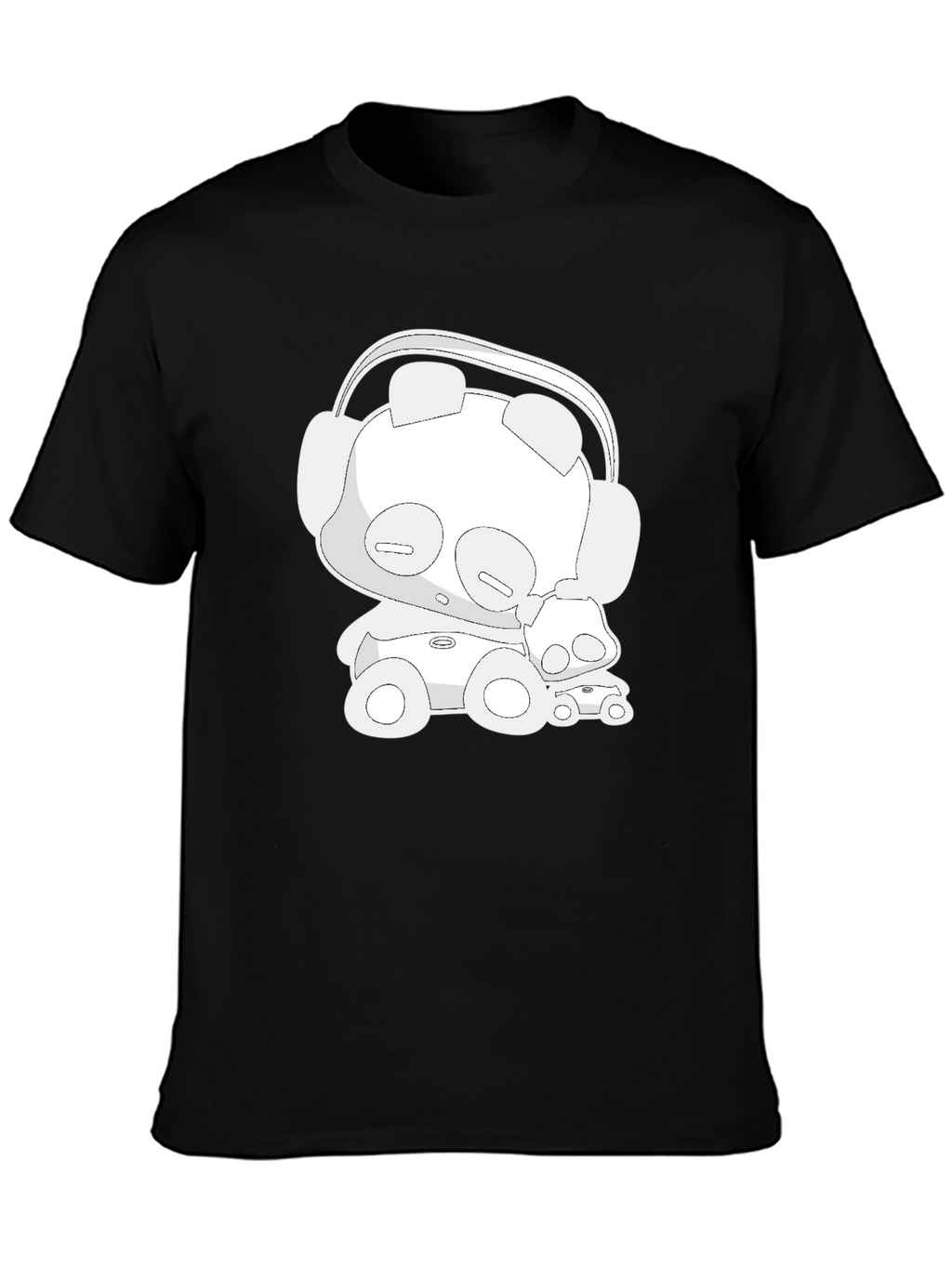 Cartoon Bear Headphones Black T-Shirt