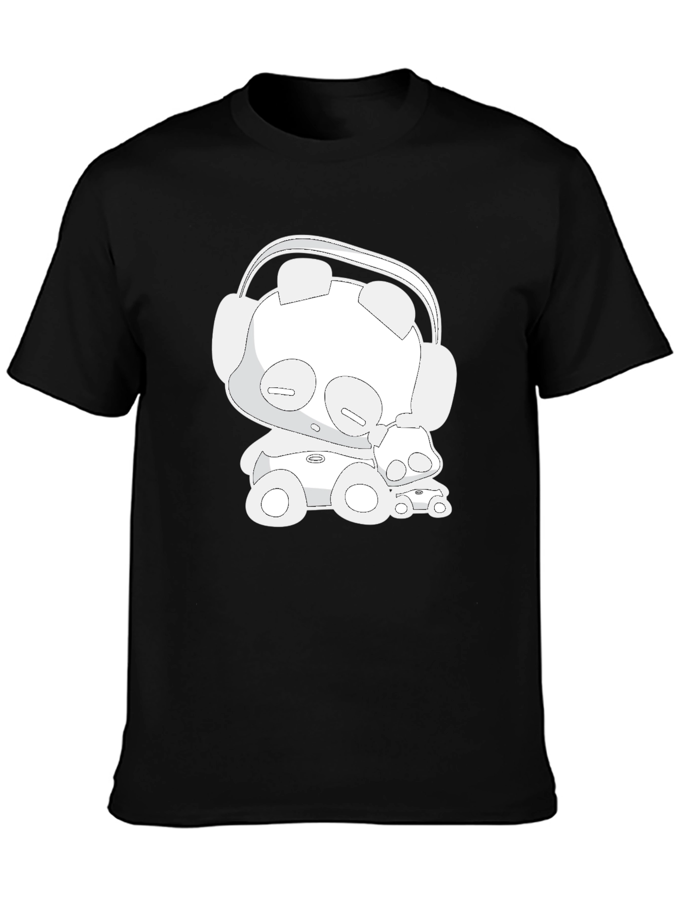 Cartoon Bear Headphones Black T-Shirt