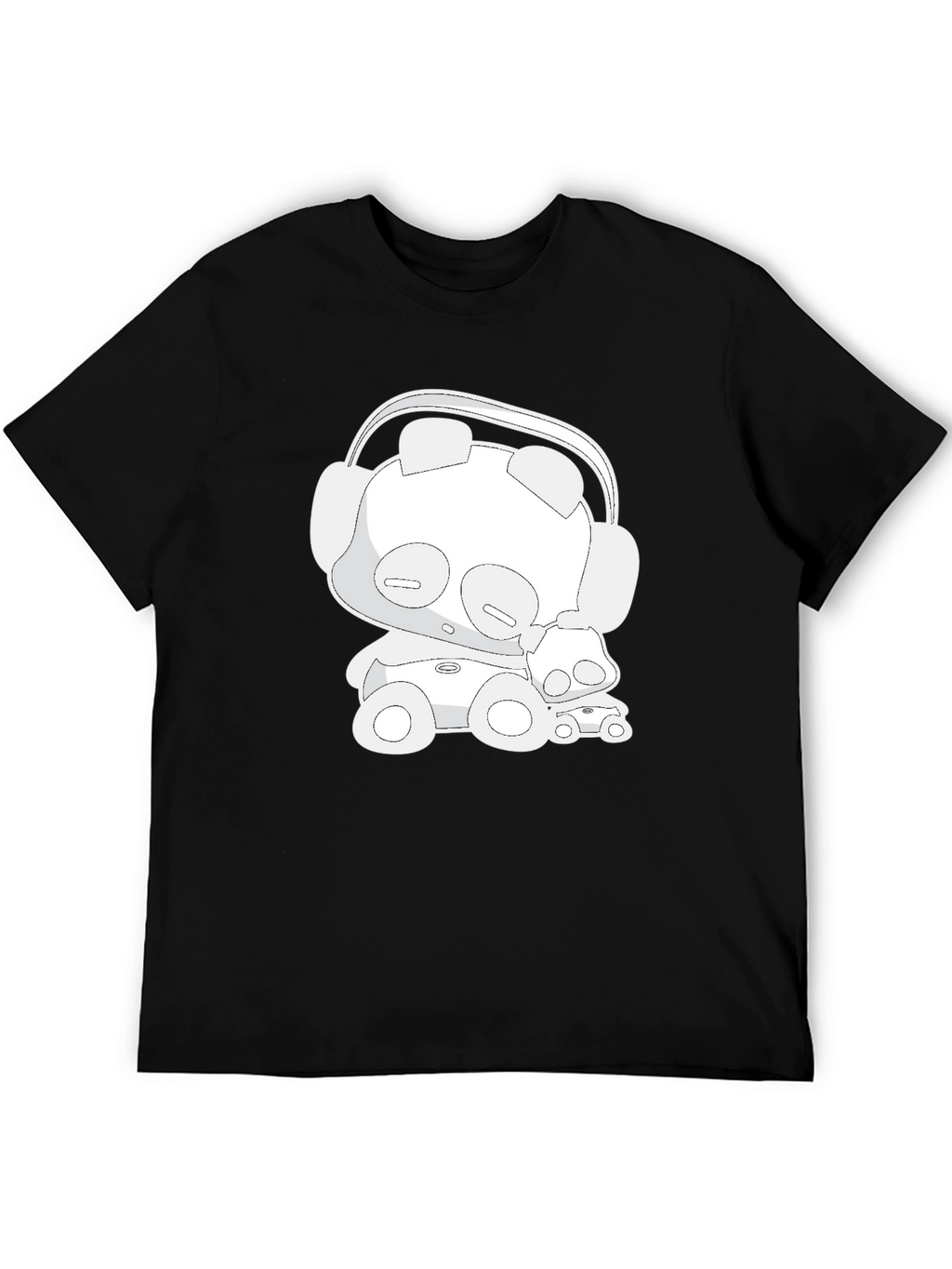 Cartoon Bear Headphones Black T-Shirt