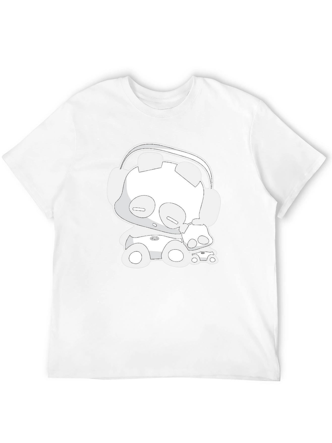 Cartoon Bear Headphones Black T-Shirt