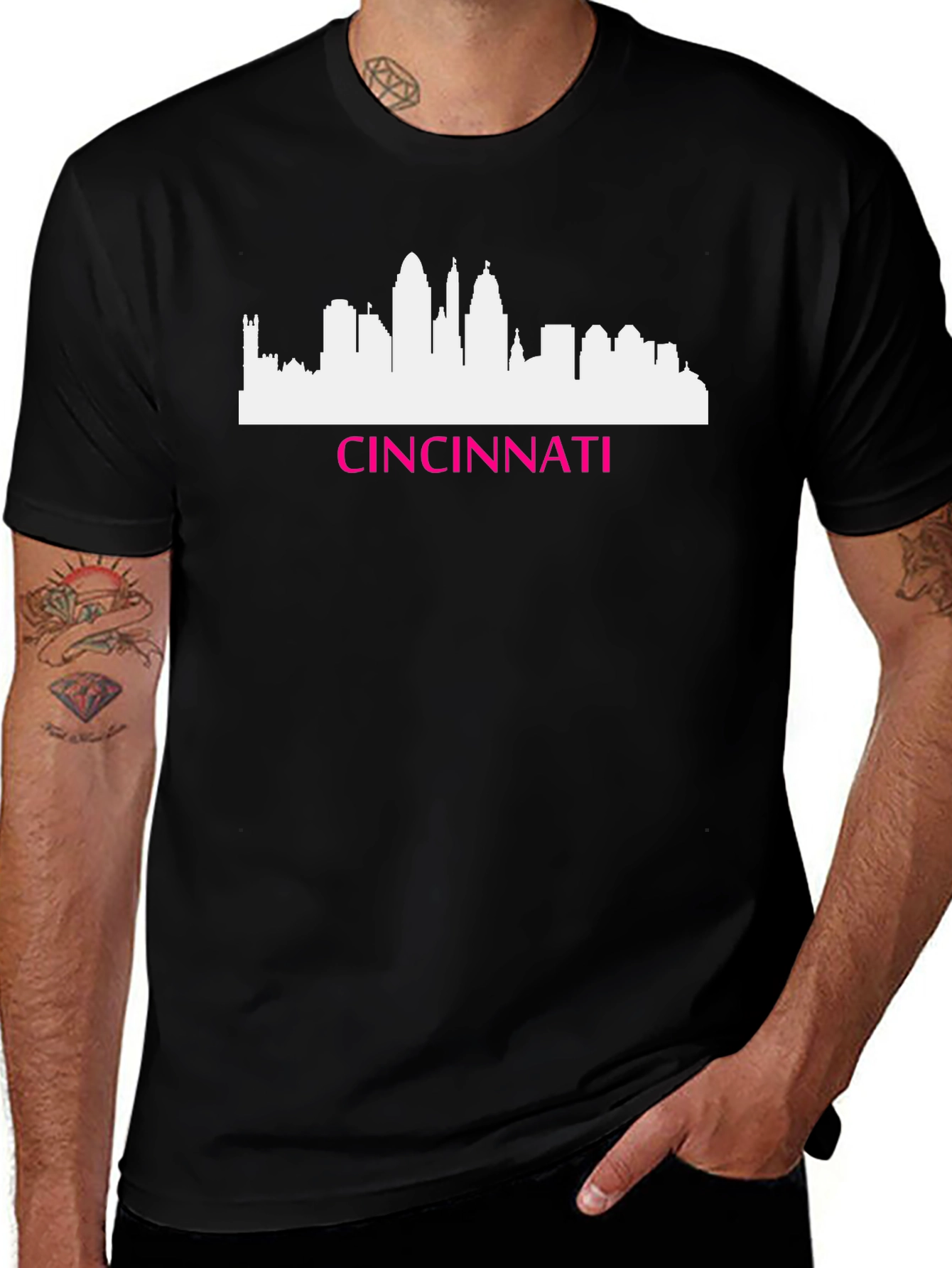 Cincinnati Skyline Graphic Tee - Black Cotton Shirt