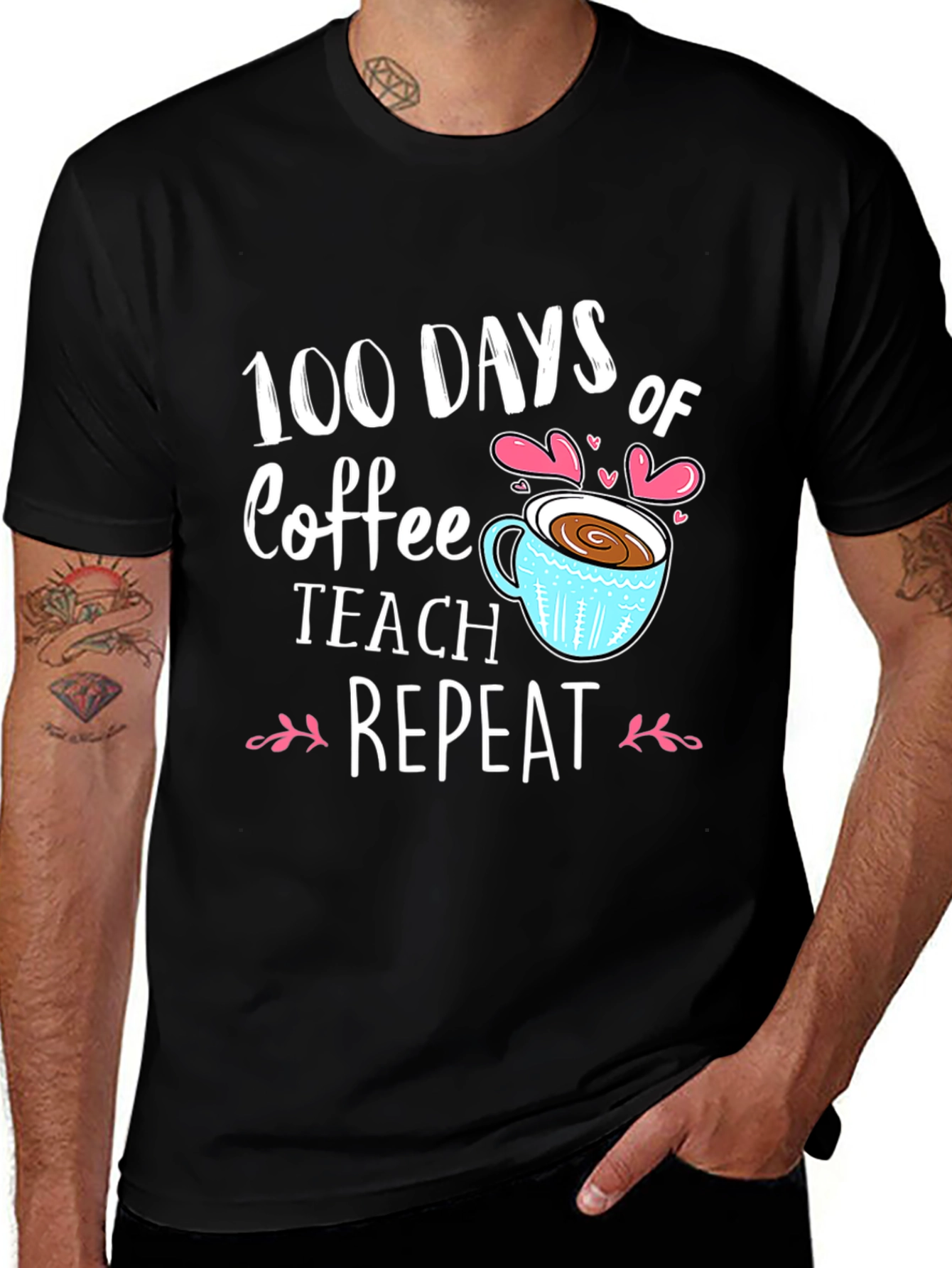 100 Days of Coffee Teach Repeat Black T-shirt