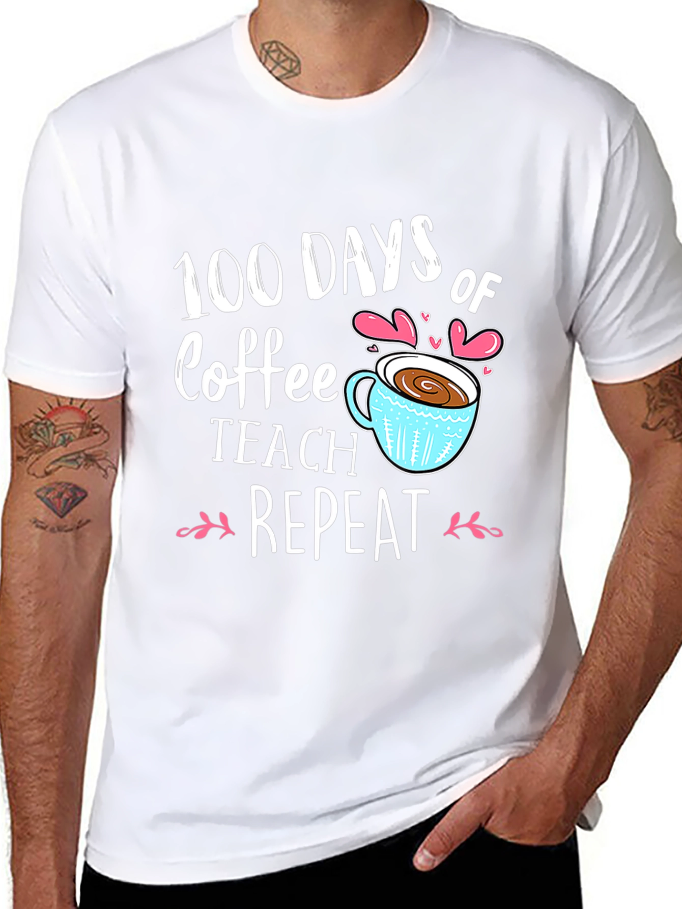 100 Days of Coffee Teach Repeat Black T-shirt