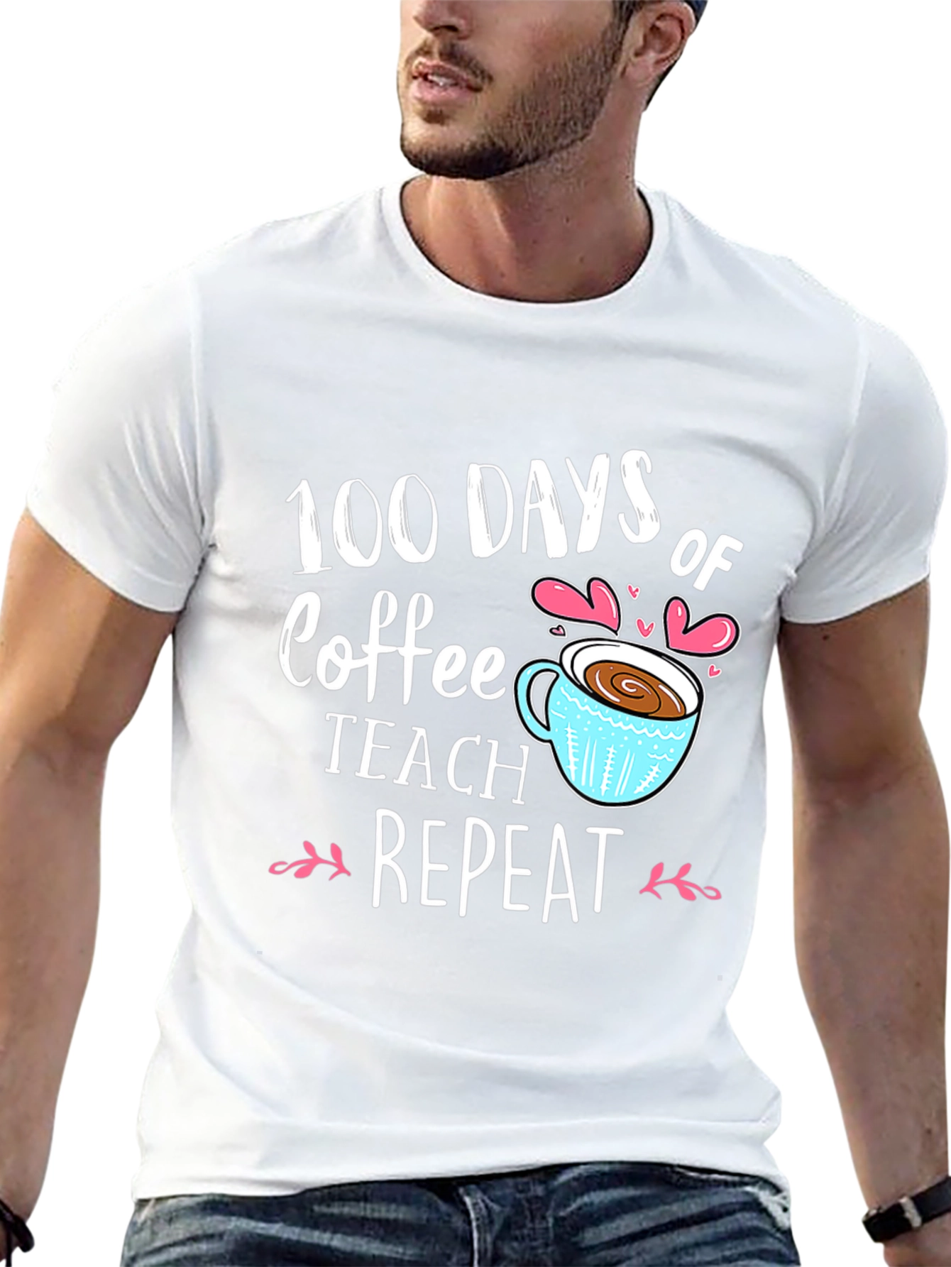 100 Days of Coffee Teach Repeat Black T-shirt