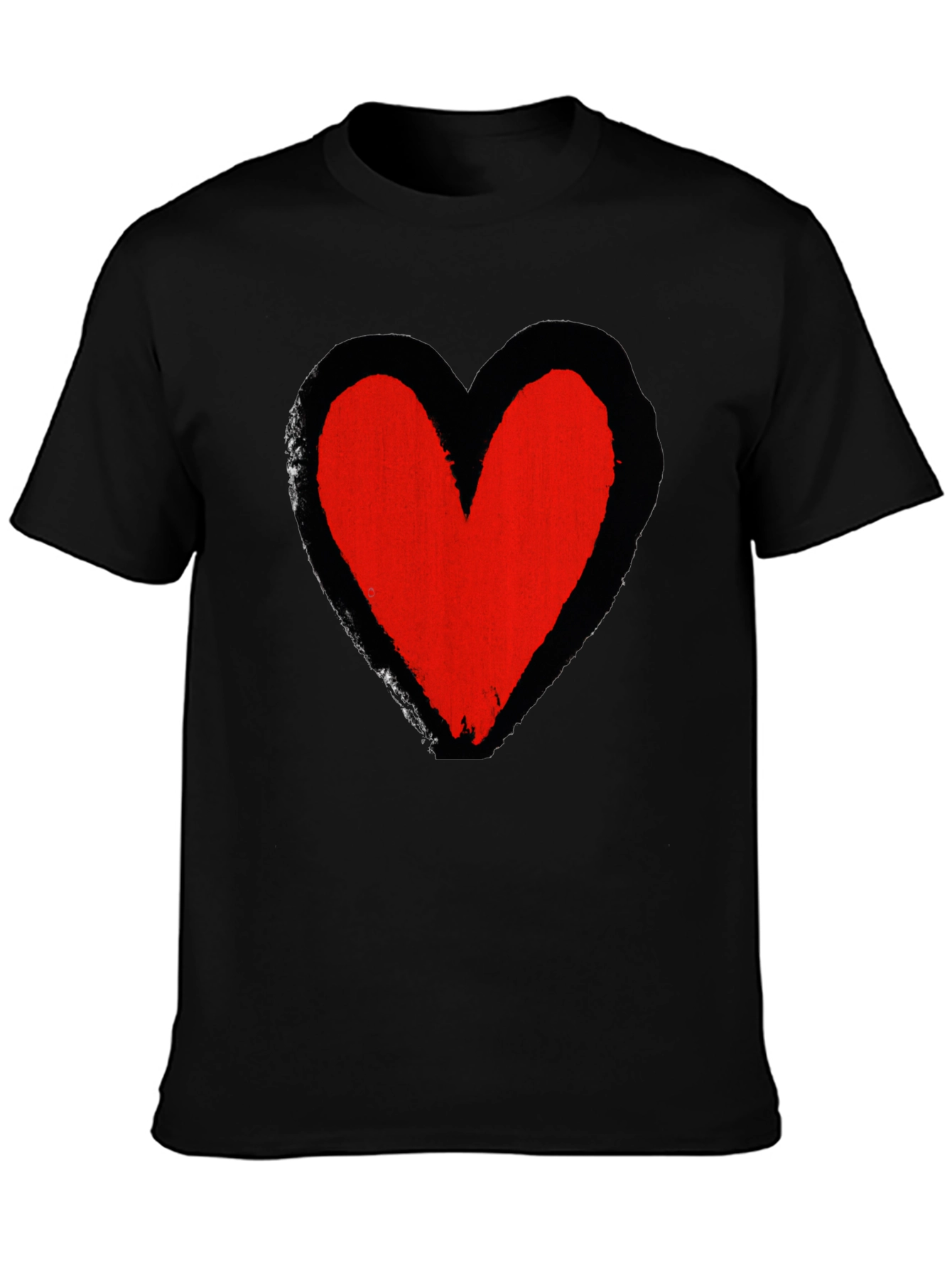 Grunge Heart Graphic Tee - Soft Black Cotton Casual Shirt