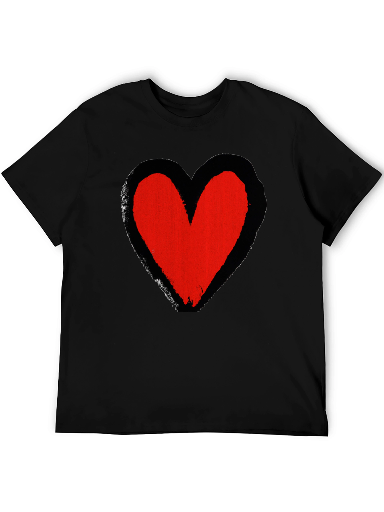 Grunge Heart Graphic Tee - Soft Black Cotton Casual Shirt