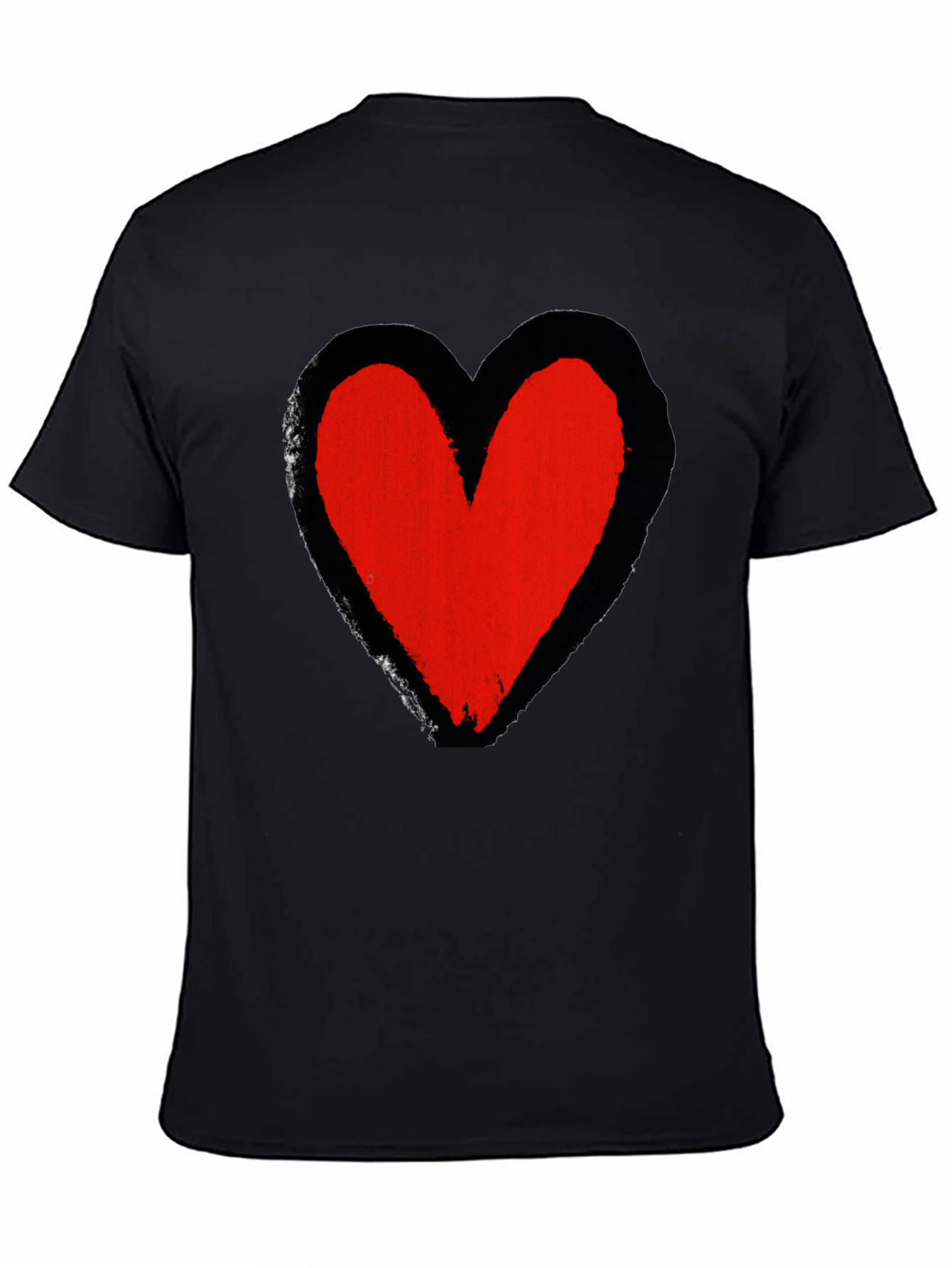 Grunge Heart Graphic Tee - Soft Black Cotton Casual Shirt