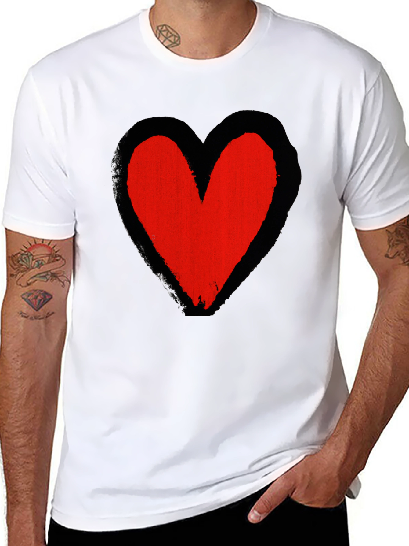 Grunge Heart Graphic Tee - Soft Black Cotton Casual Shirt