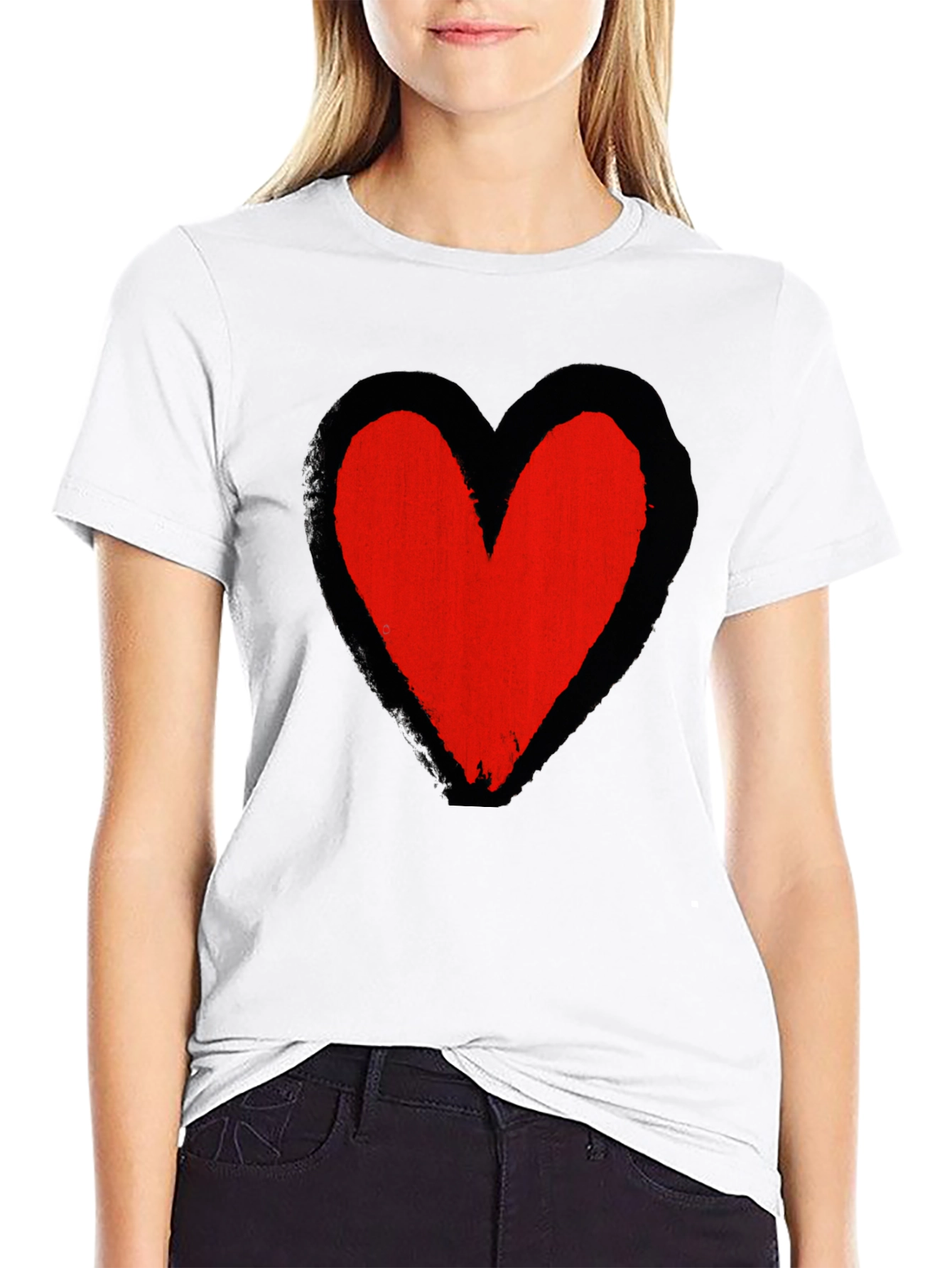 Grunge Heart Graphic Tee - Soft Black Cotton Casual Shirt