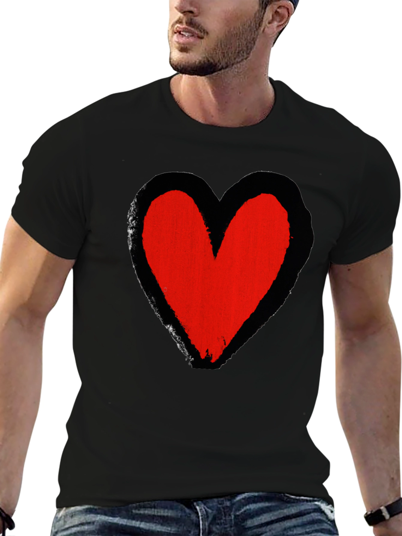 Grunge Heart Graphic Tee - Soft Black Cotton Casual Shirt