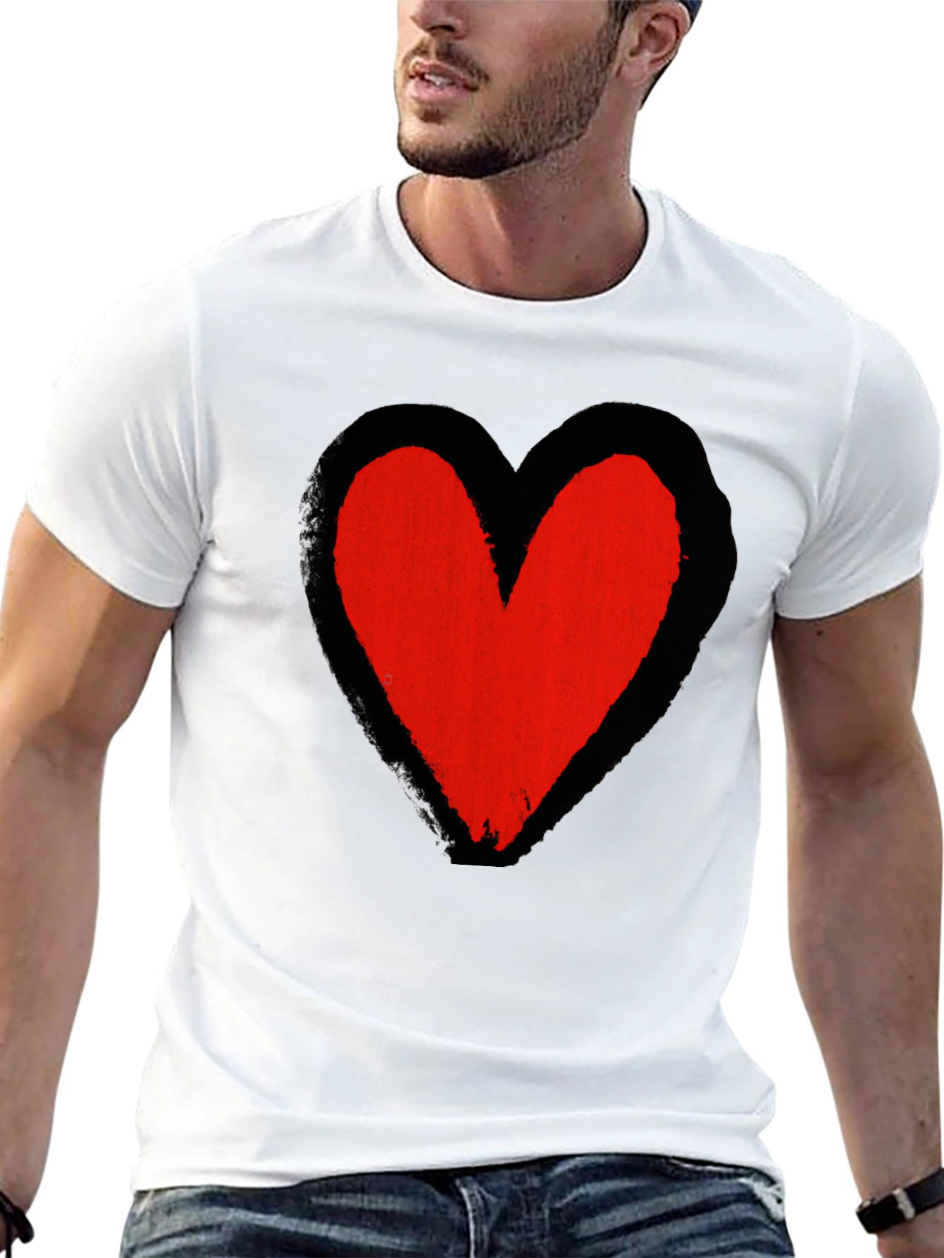 Grunge Heart Graphic Tee - Soft Black Cotton Casual Shirt