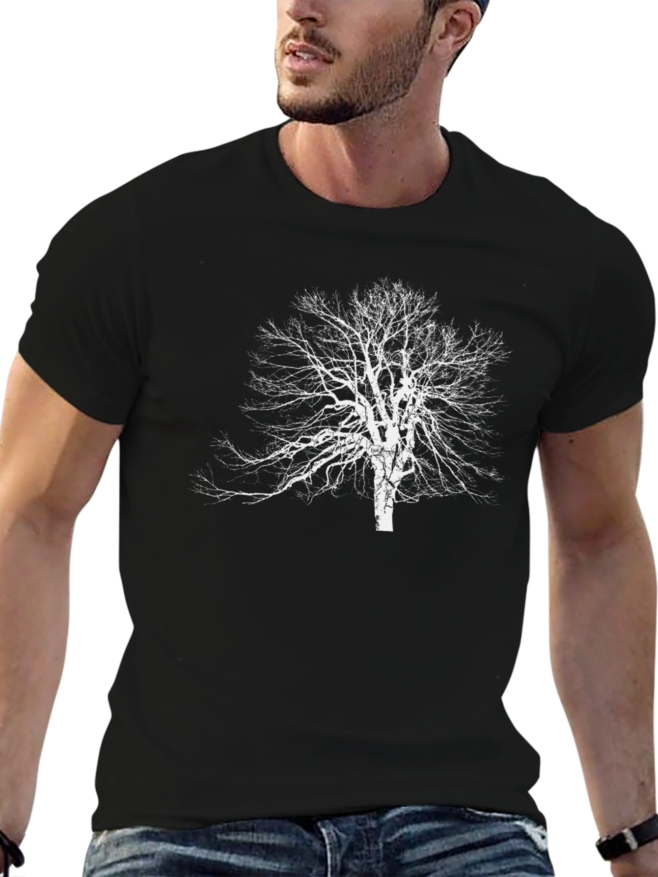 Bare Tree Graphic Tee - Black Cotton T-Shirt