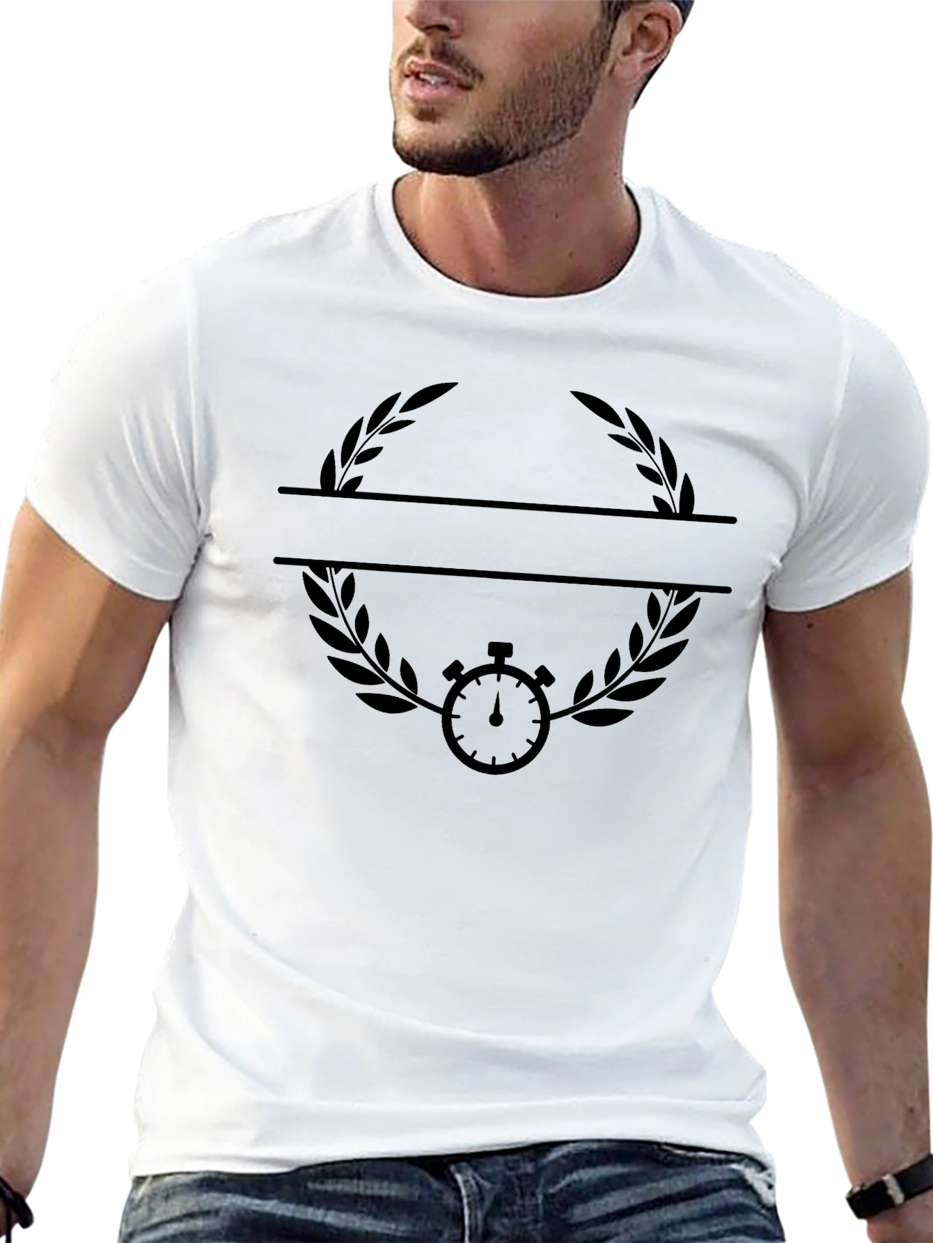 Black Graphic Tee - Split Laurel & Stopwatch