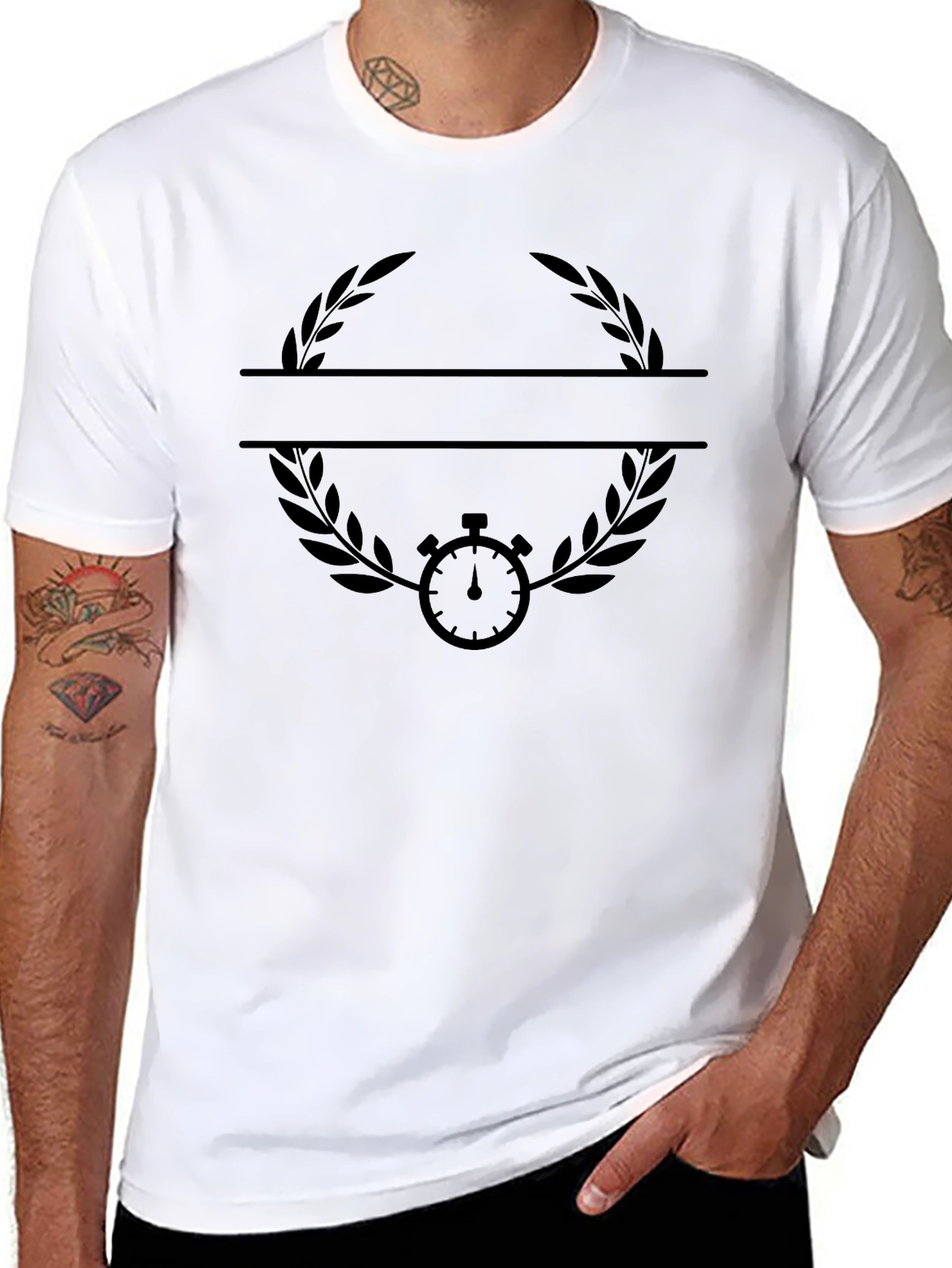 Black Graphic Tee - Split Laurel & Stopwatch