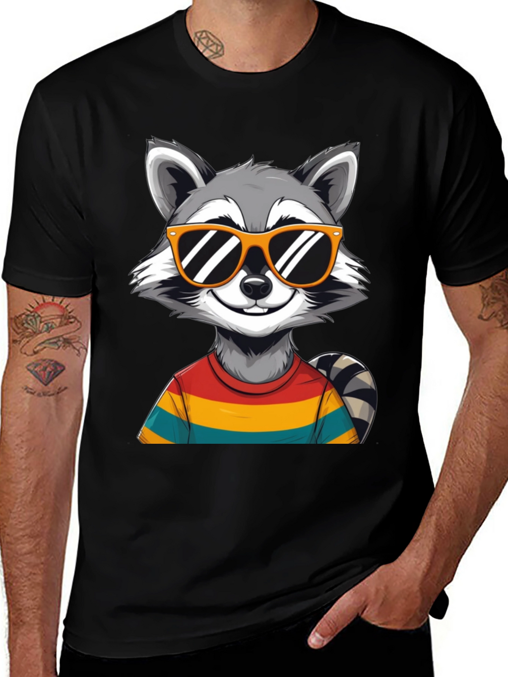 Cool Raccoon Graphic Tee - Black T-Shirt