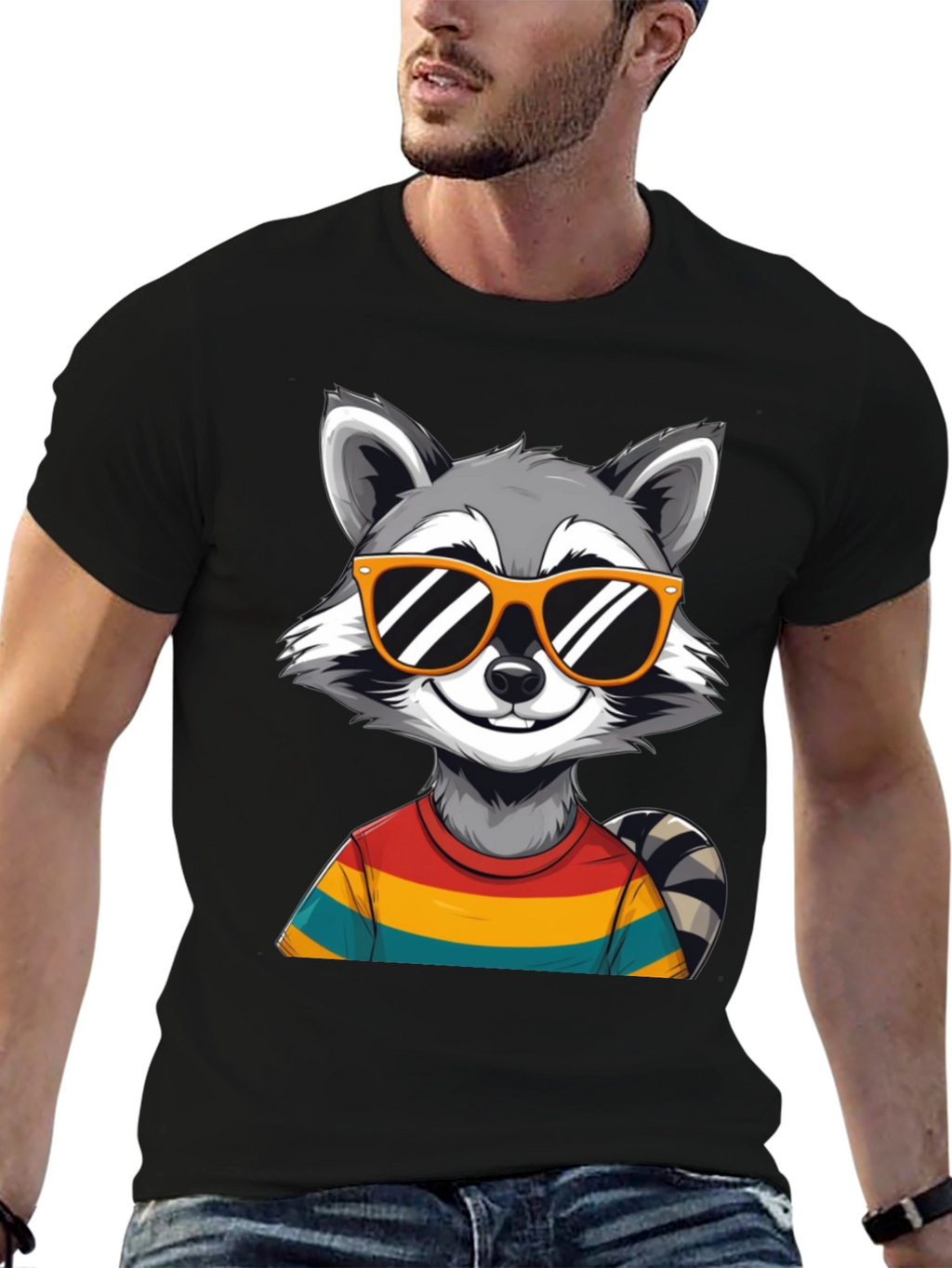 Cool Raccoon Graphic Tee - Black T-Shirt