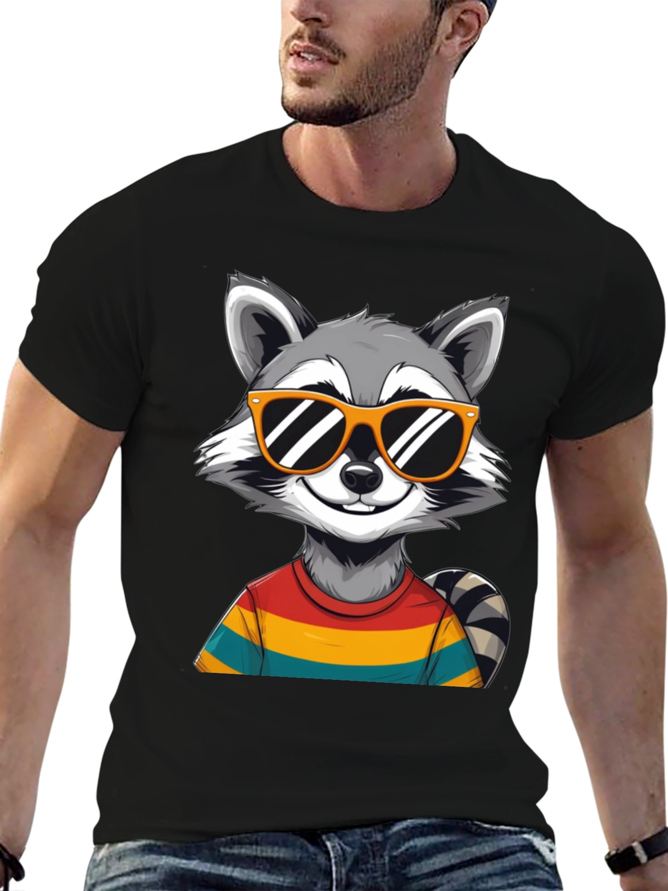 Cool Raccoon Graphic Tee - Black T-Shirt