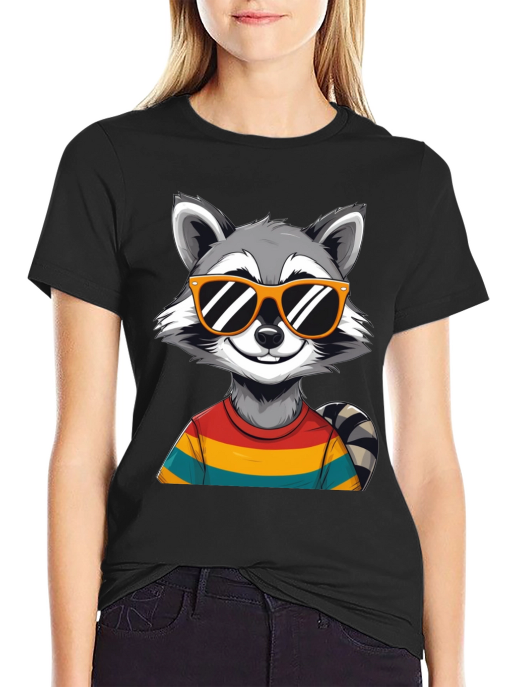 Cool Raccoon Graphic Tee - Black T-Shirt