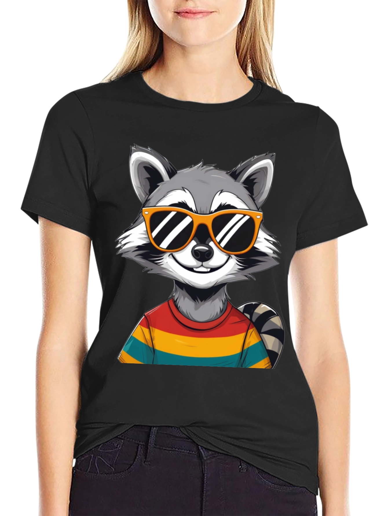 Cool Raccoon Graphic Tee - Black T-Shirt