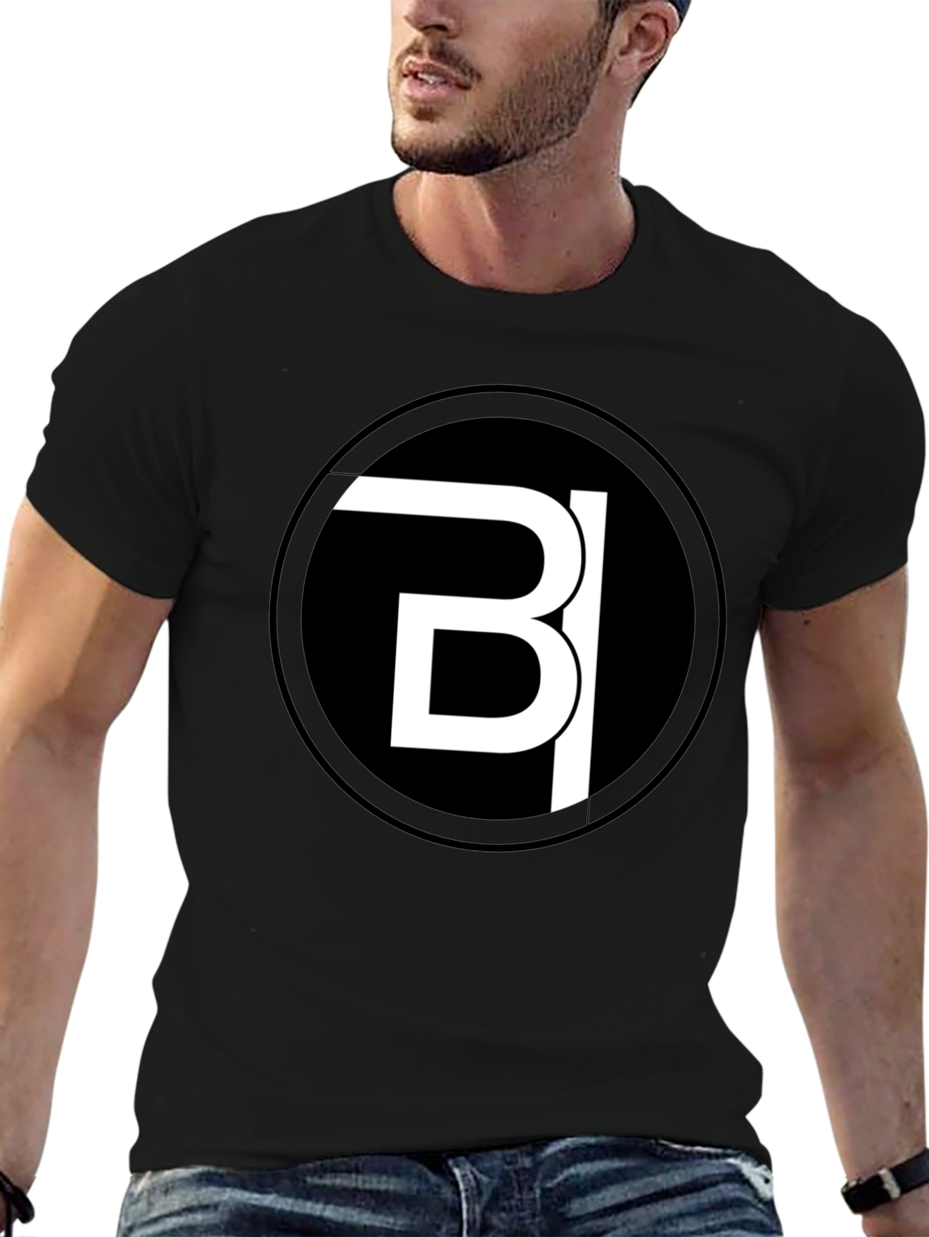 Modern Black Tee with Bold White Logo Design