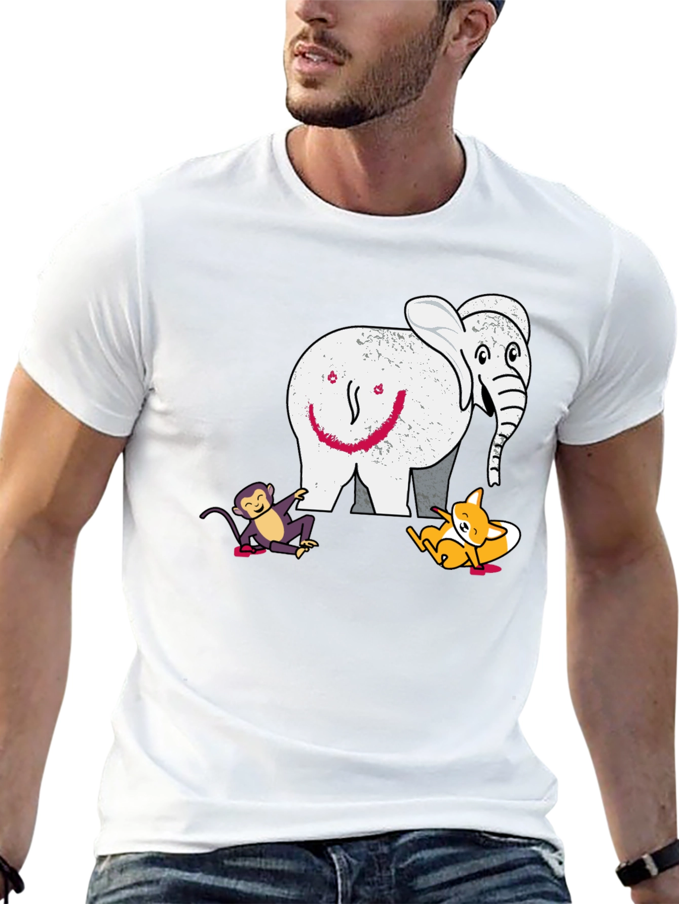 Elephant Fox and Monkey Graphic T-Shirt
