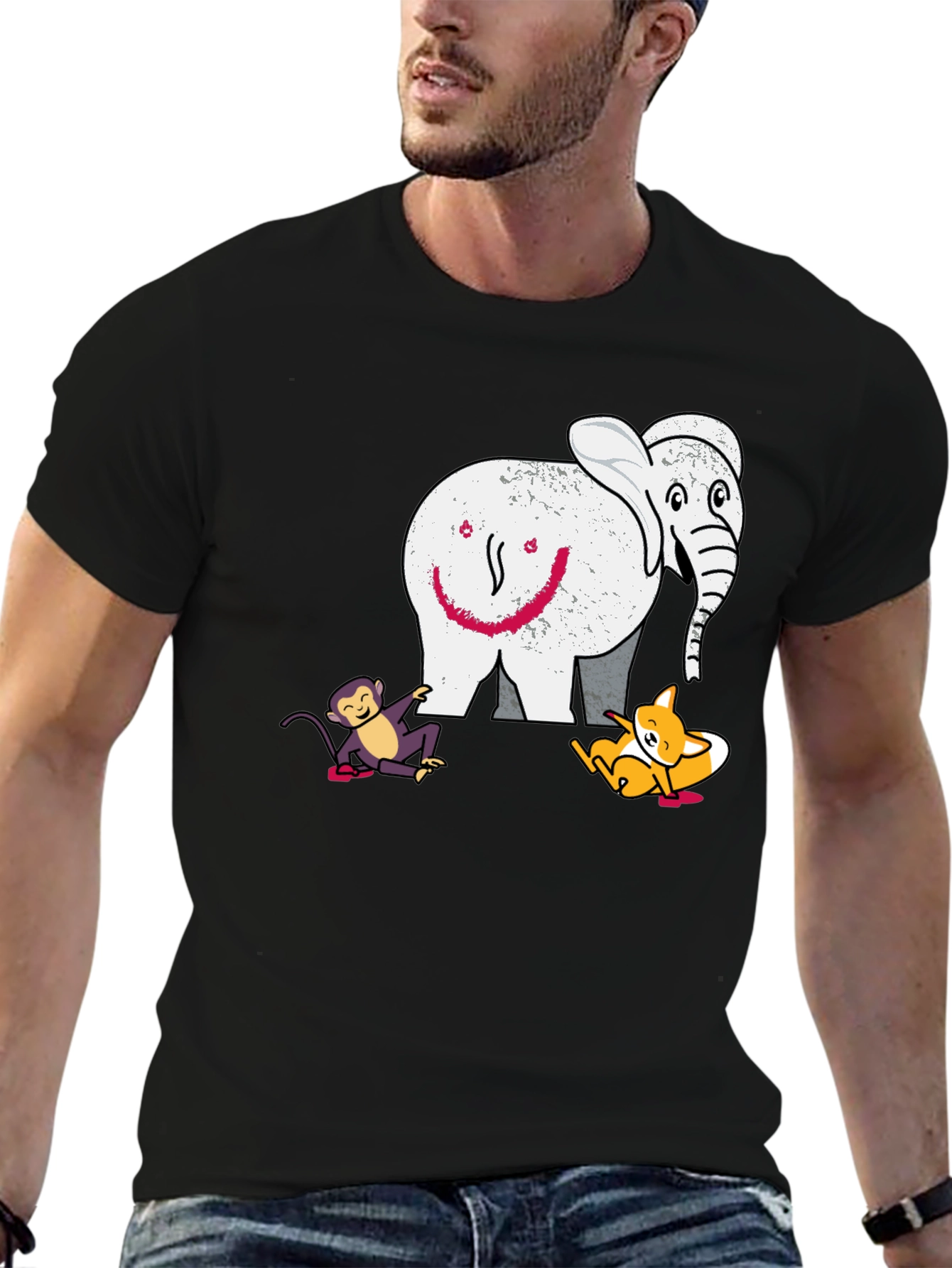 Elephant Fox and Monkey Graphic T-Shirt