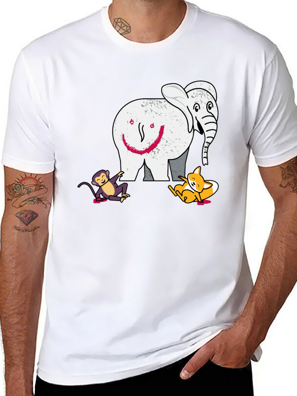 Elephant Fox and Monkey Graphic T-Shirt