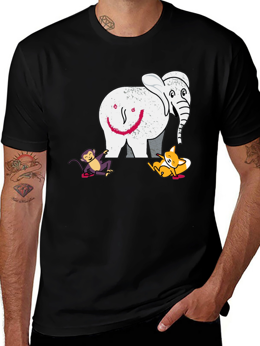 Elephant Fox and Monkey Graphic T-Shirt