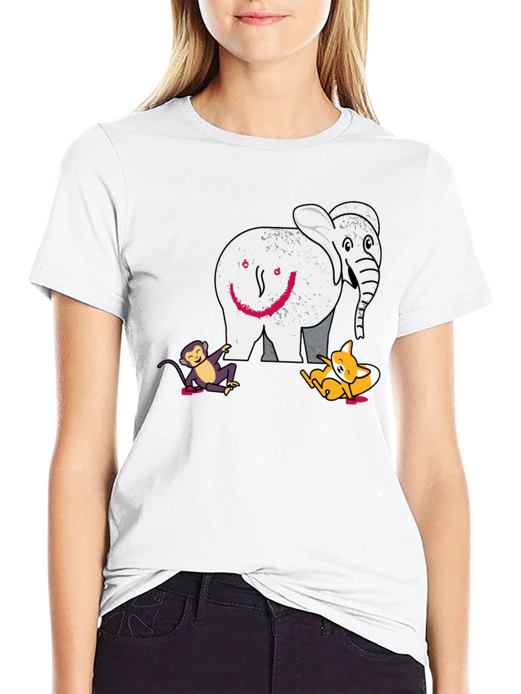 Elephant Fox and Monkey Graphic T-Shirt