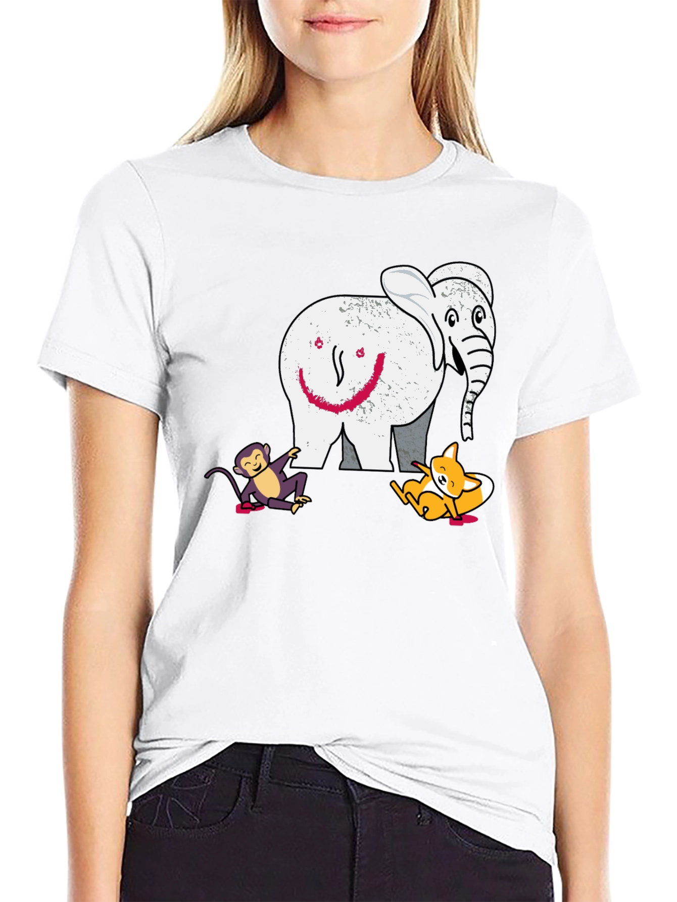 Elephant Fox and Monkey Graphic T-Shirt