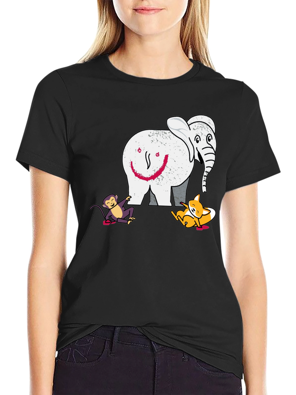Elephant Fox and Monkey Graphic T-Shirt