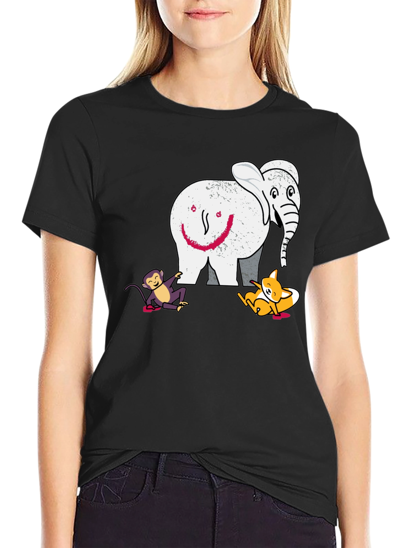 Elephant Fox and Monkey Graphic T-Shirt