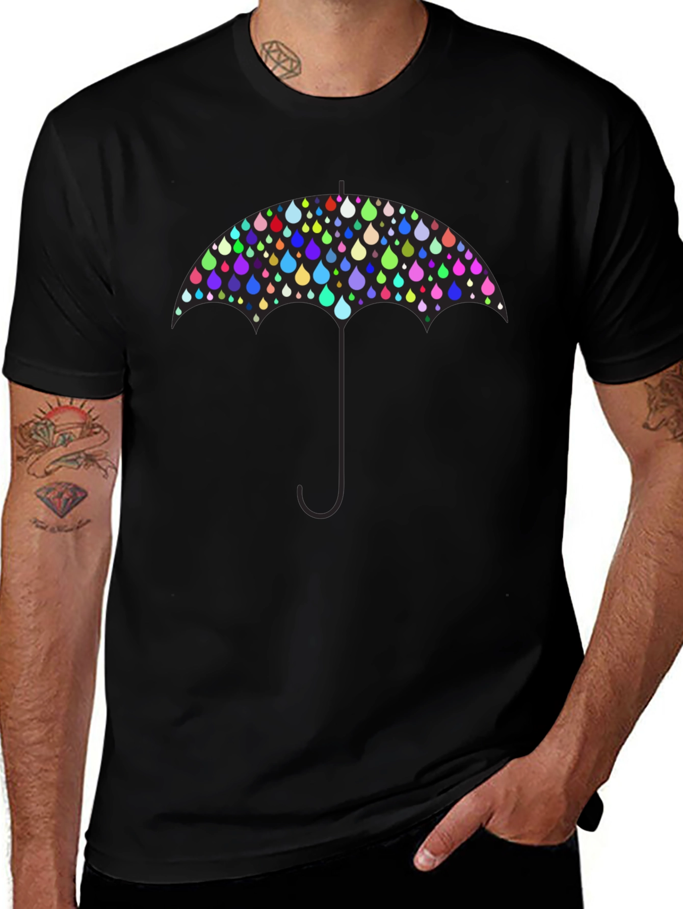Colorful Raindrop Umbrella Graphic T-Shirt