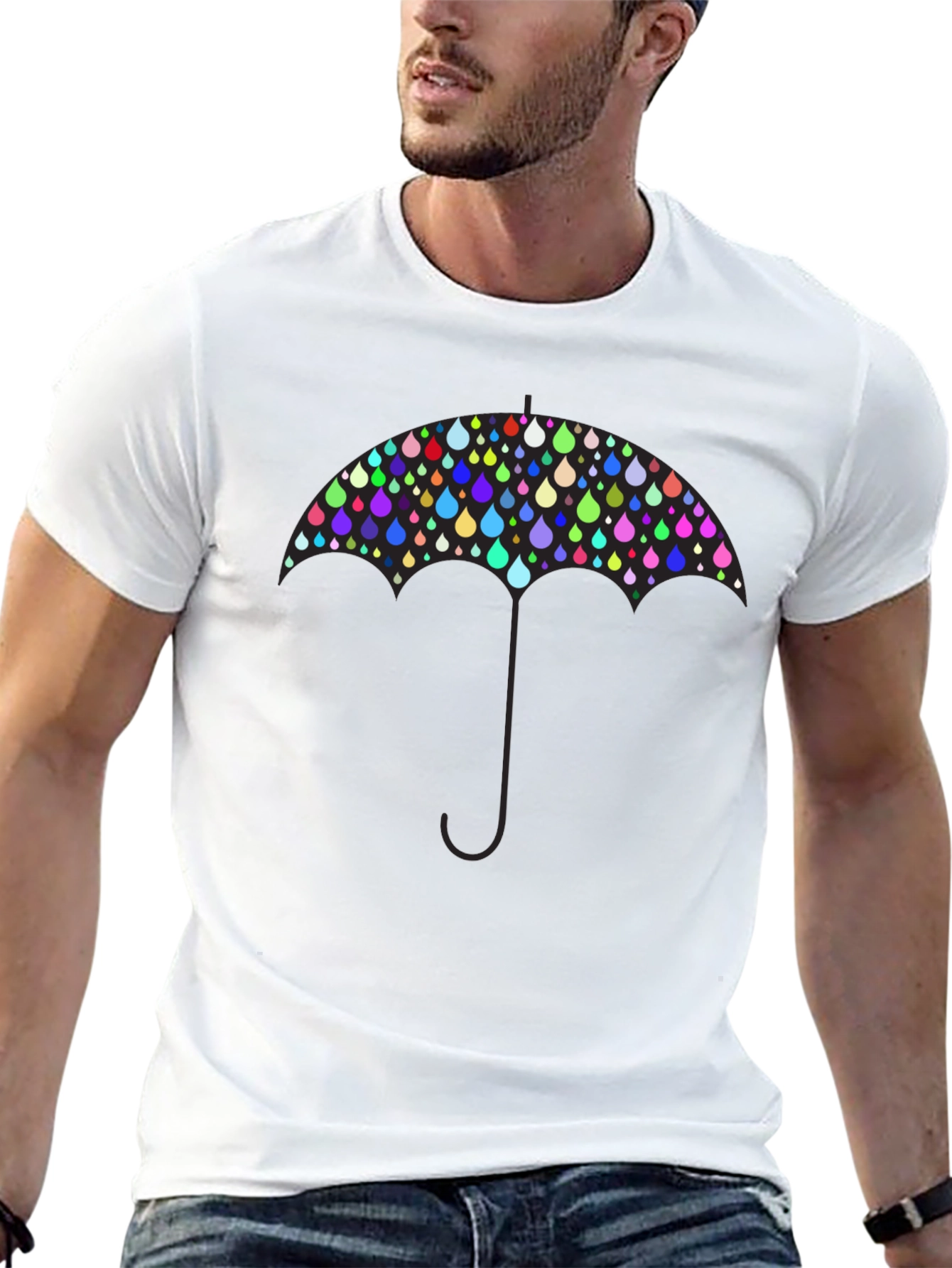 Colorful Raindrop Umbrella Graphic T-Shirt