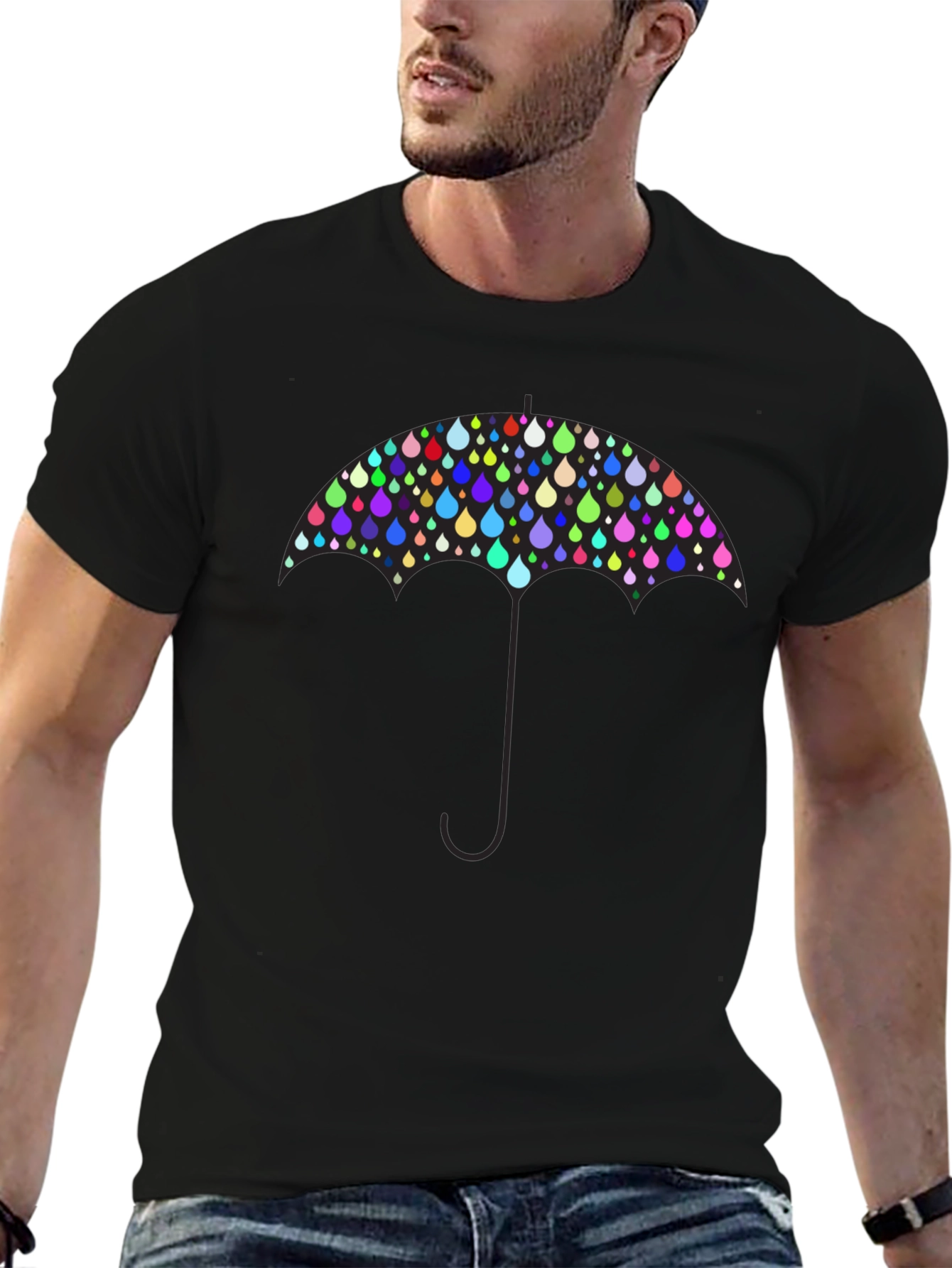 Colorful Raindrop Umbrella Graphic T-Shirt