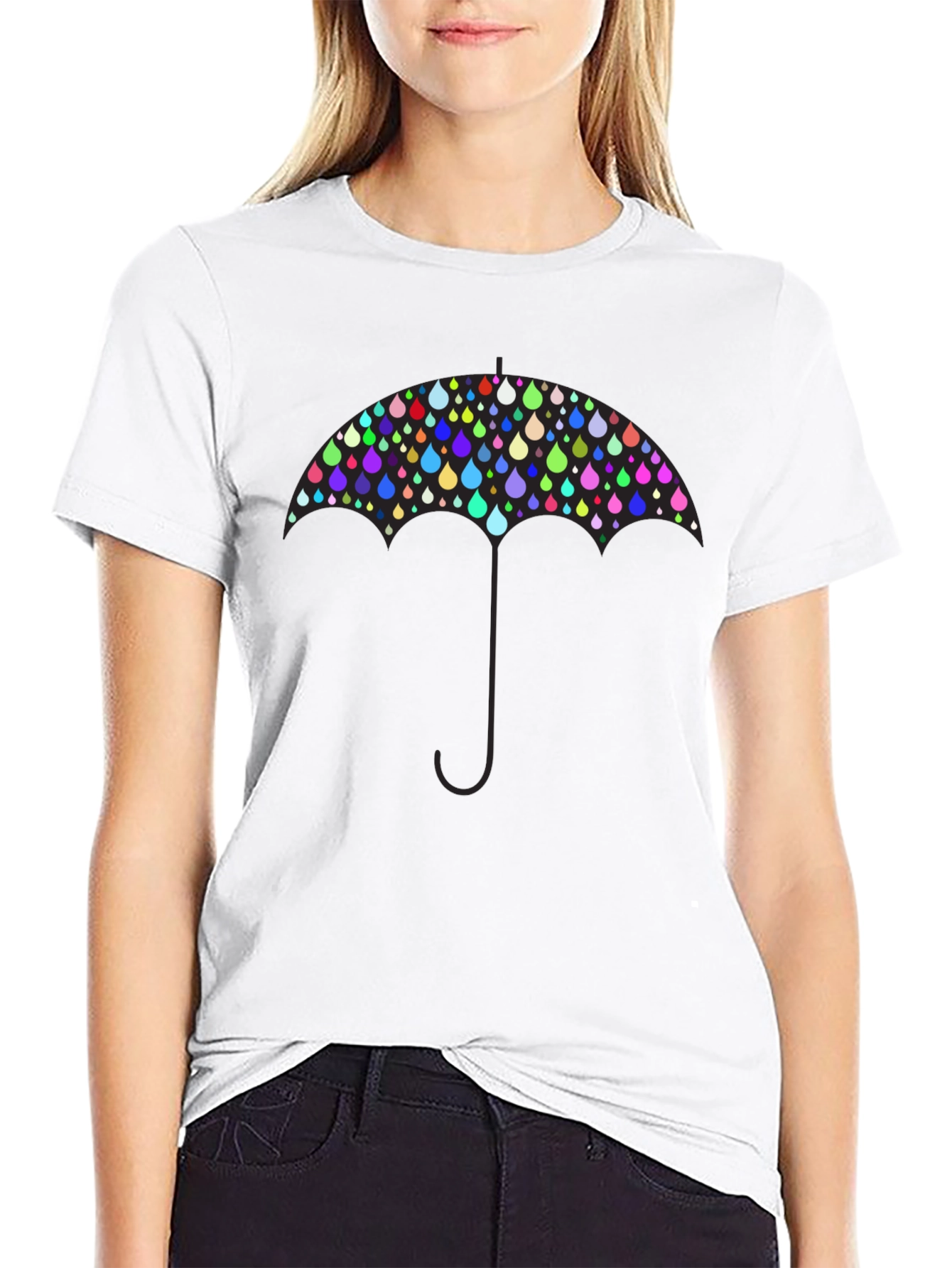 Colorful Raindrop Umbrella Graphic T-Shirt