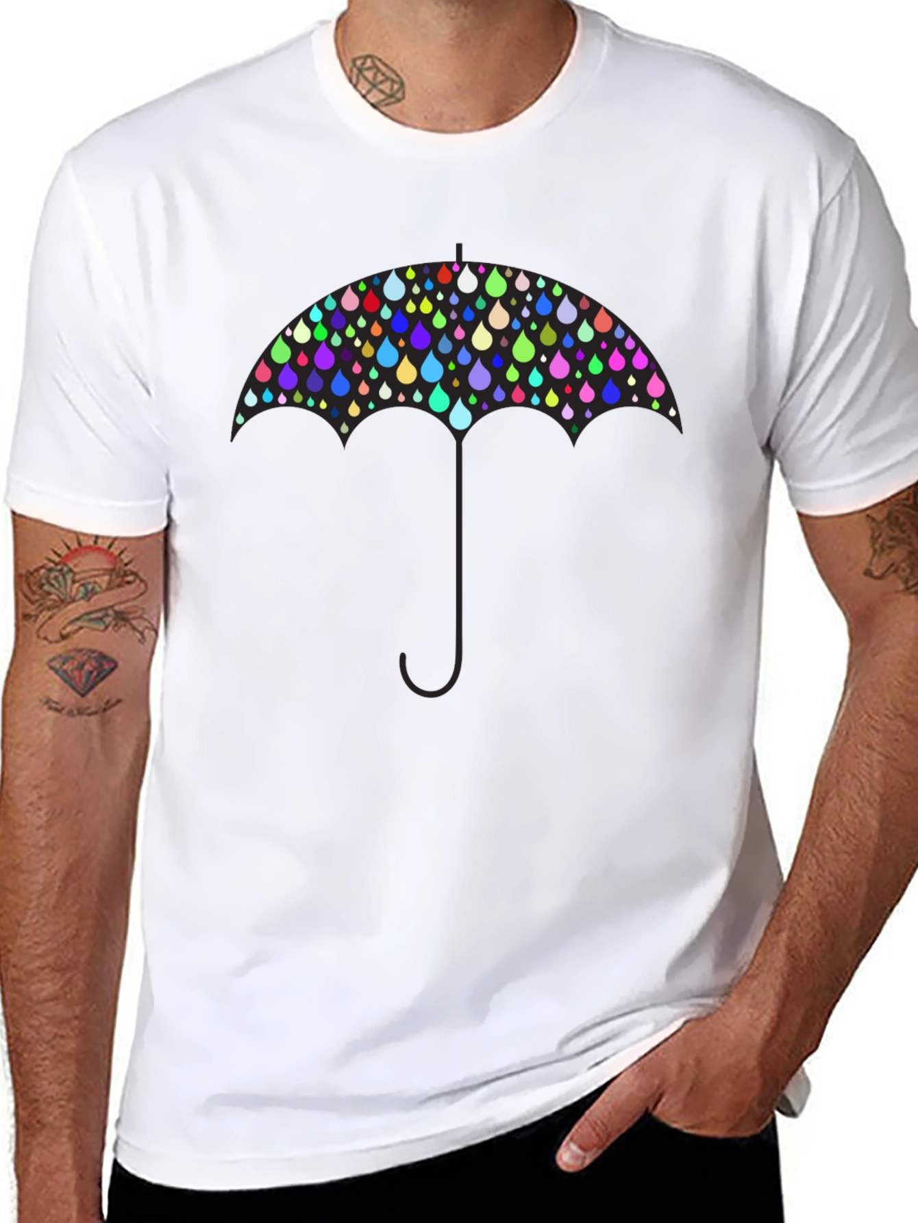 Colorful Raindrop Umbrella Graphic T-Shirt